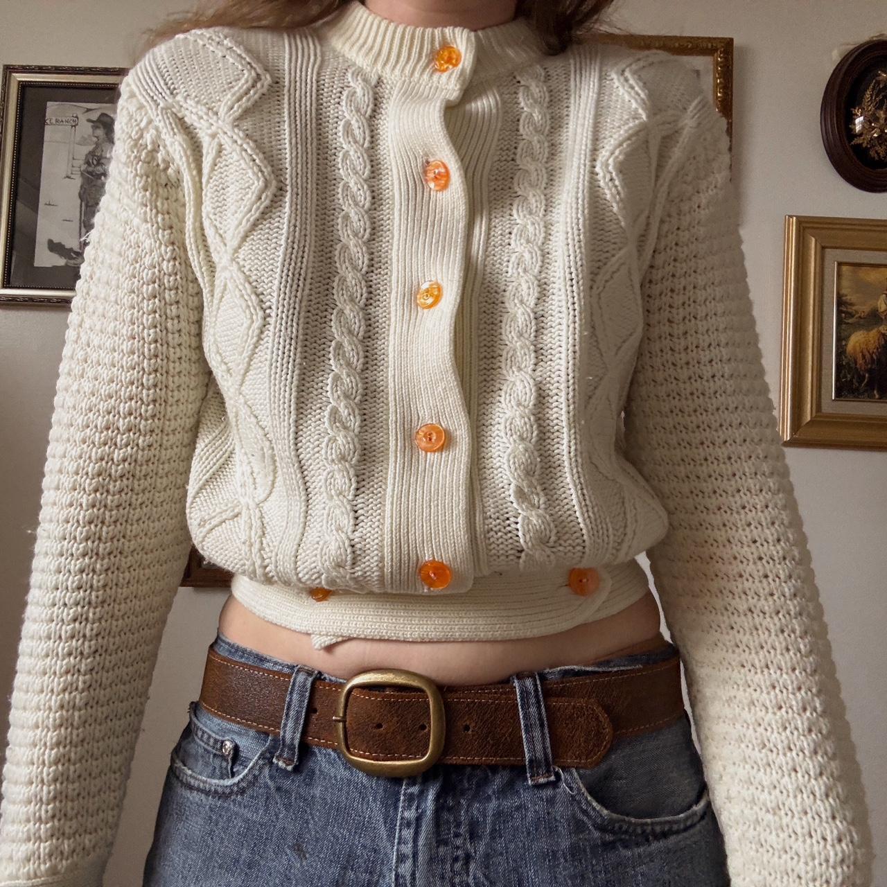 Cream cable knit crop cardigan (S)