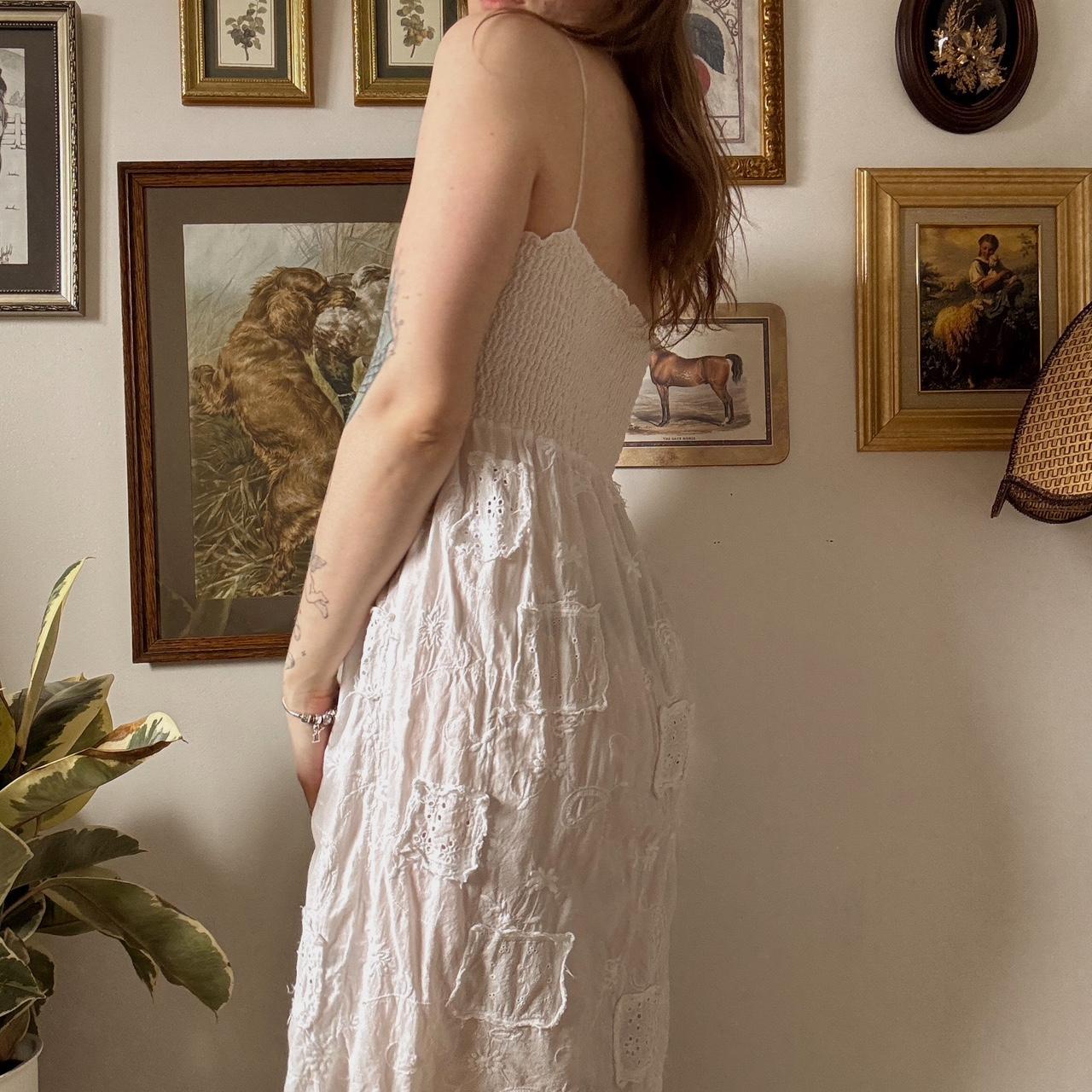 Whimsical patchwork white dress (M)