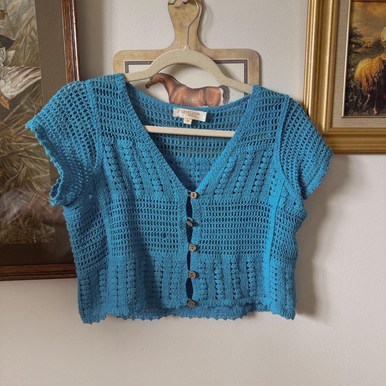 Ocean blue crochet top (M)