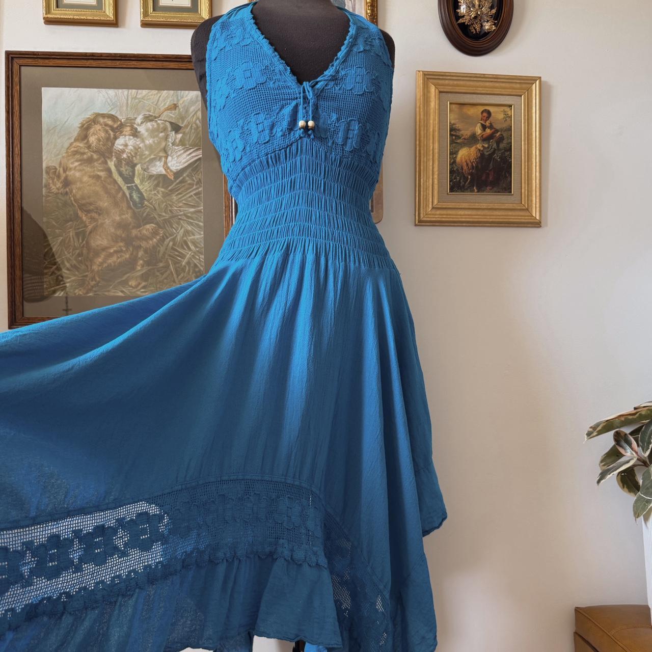 Blue boho fairy midi dress (M)