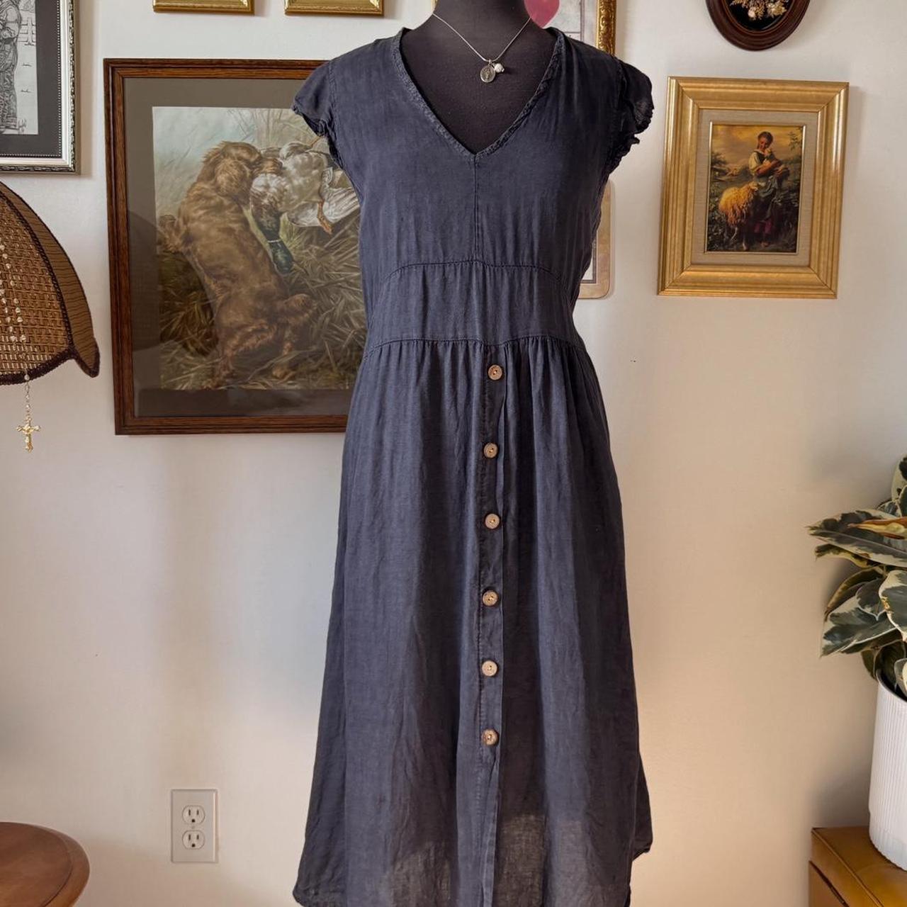 Navy linen midi dress (M)