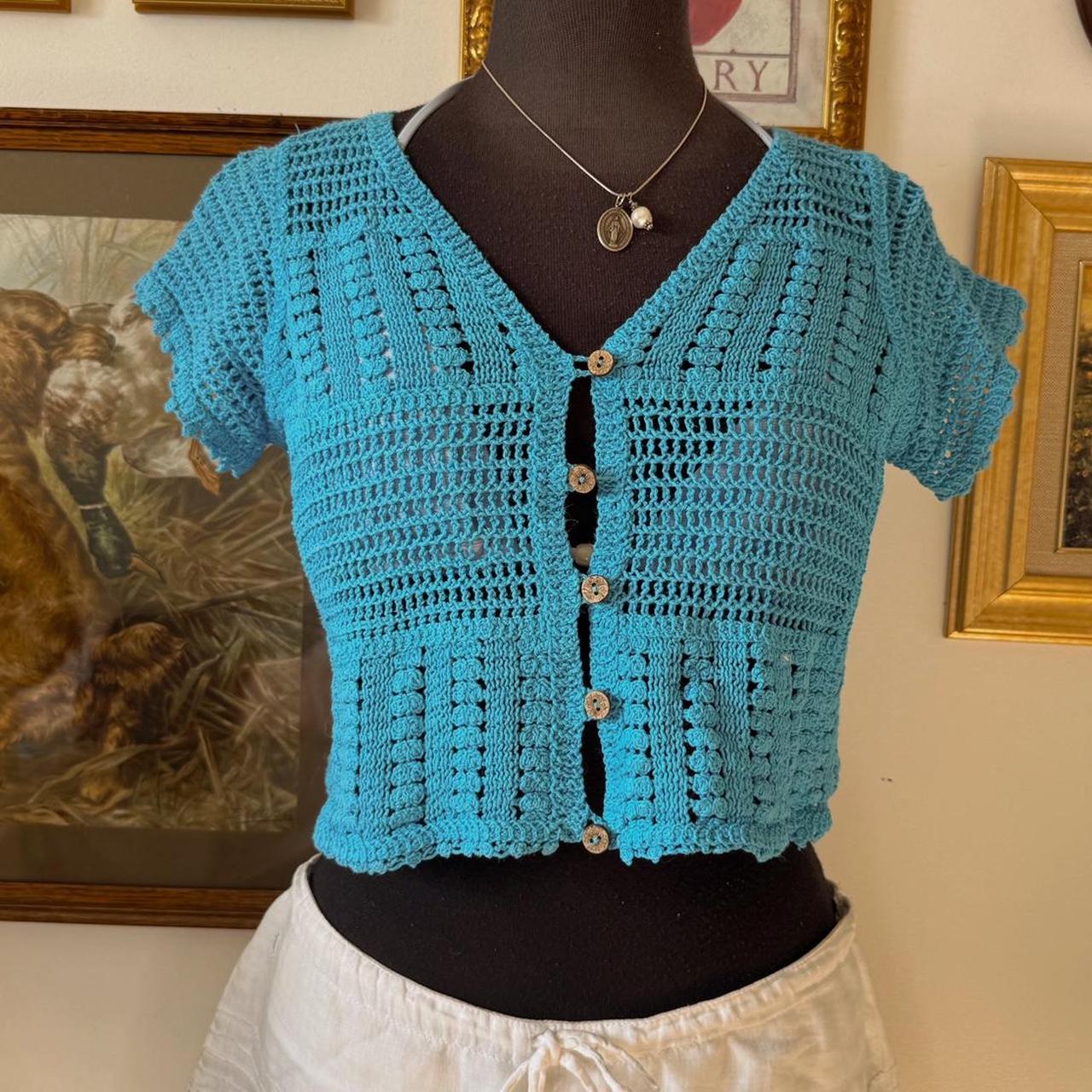 Ocean blue crochet top (M)