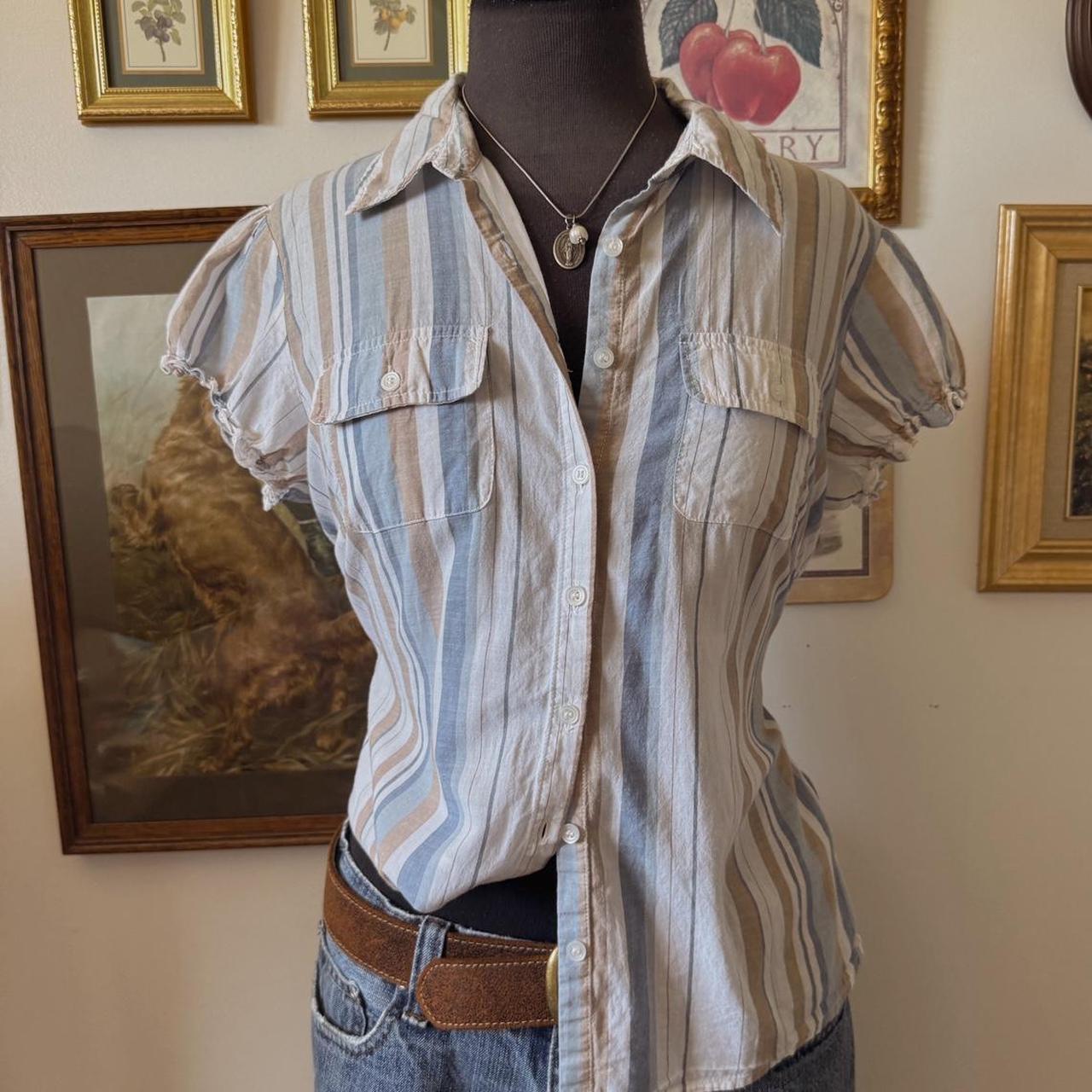 Blue striped cotton button up (L)