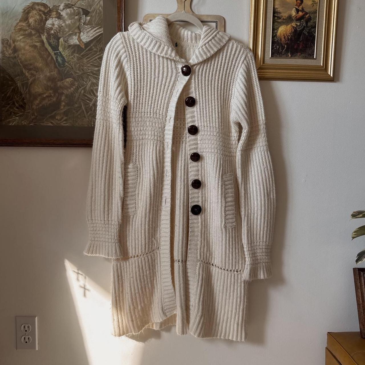 Y2K cream knit long cardigan (S)