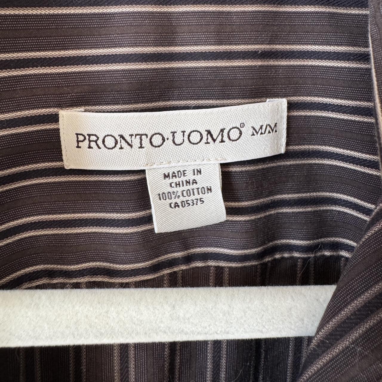 Brown striped button up shirt (M)