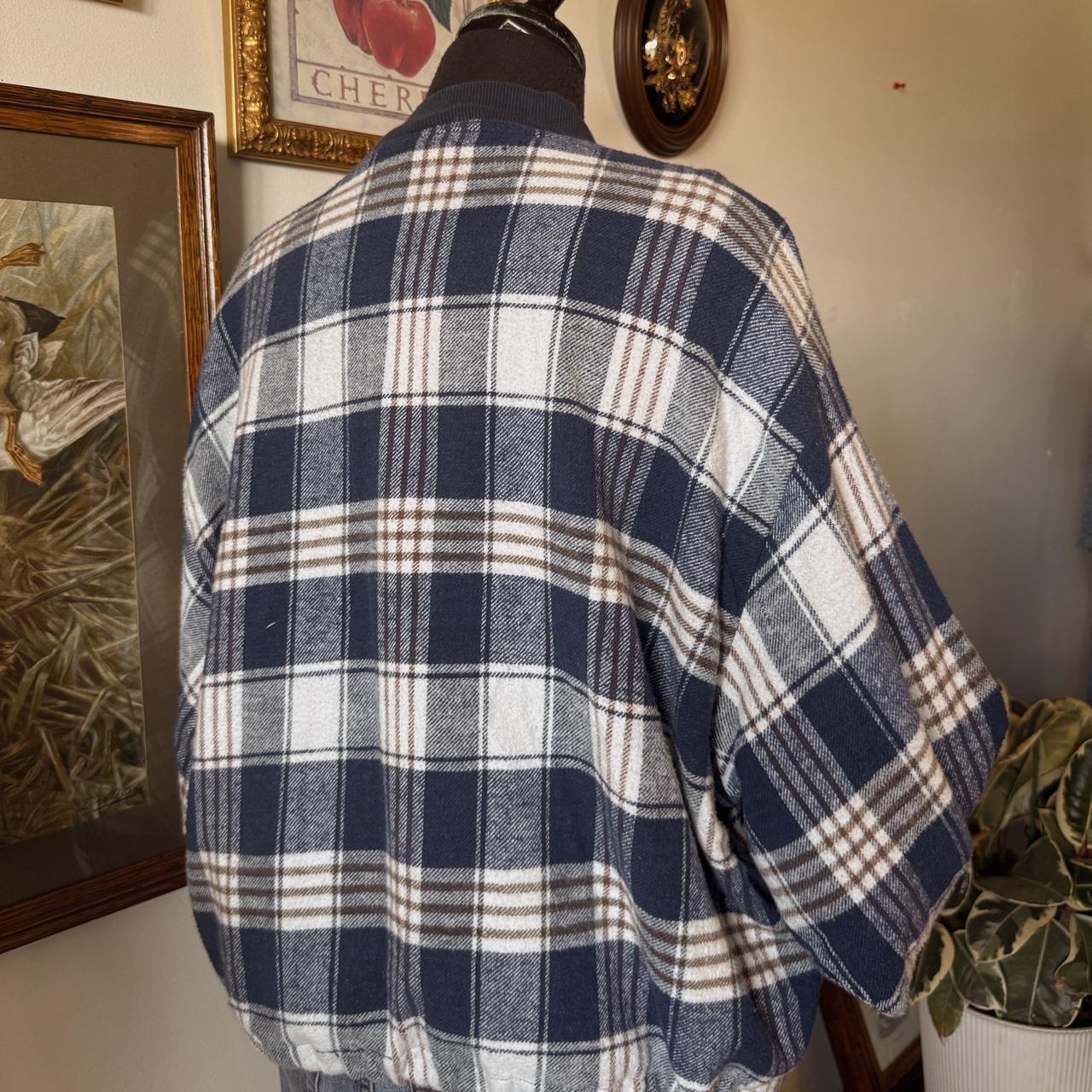 Blue plaid flannel bomber jacket (L)