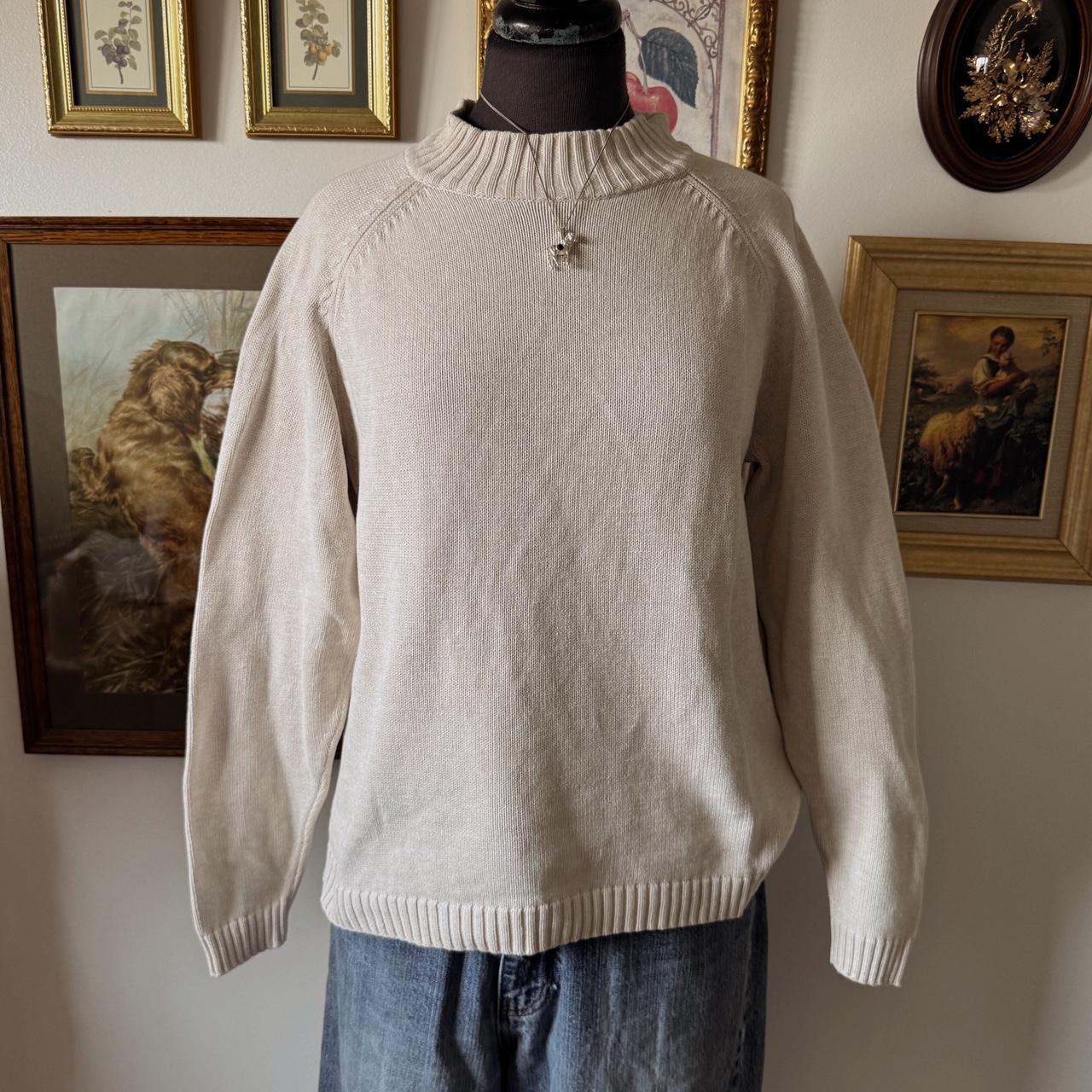 Cream cotton knit mock neck sweater (L)
