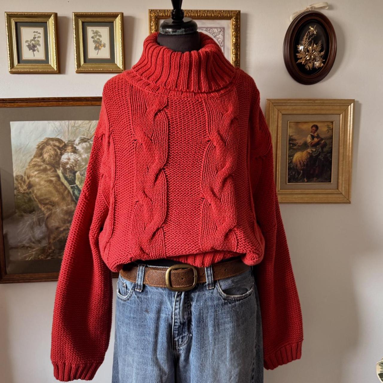 Red cable knit sweater (L)