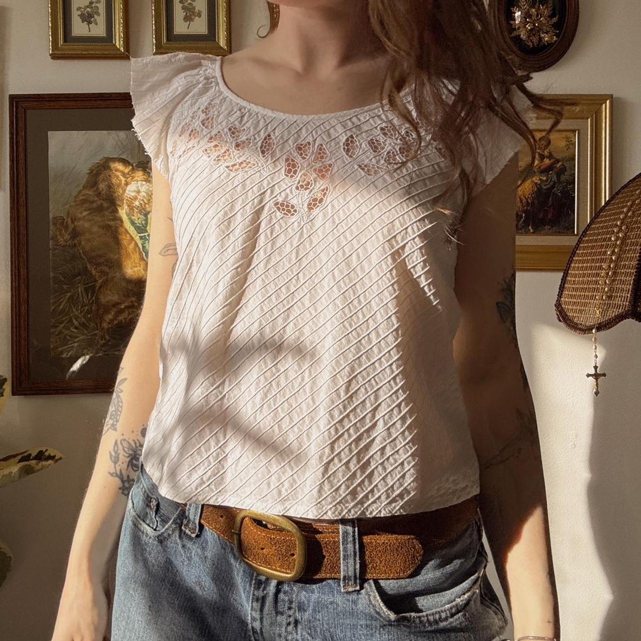 White floral babydoll top (M)