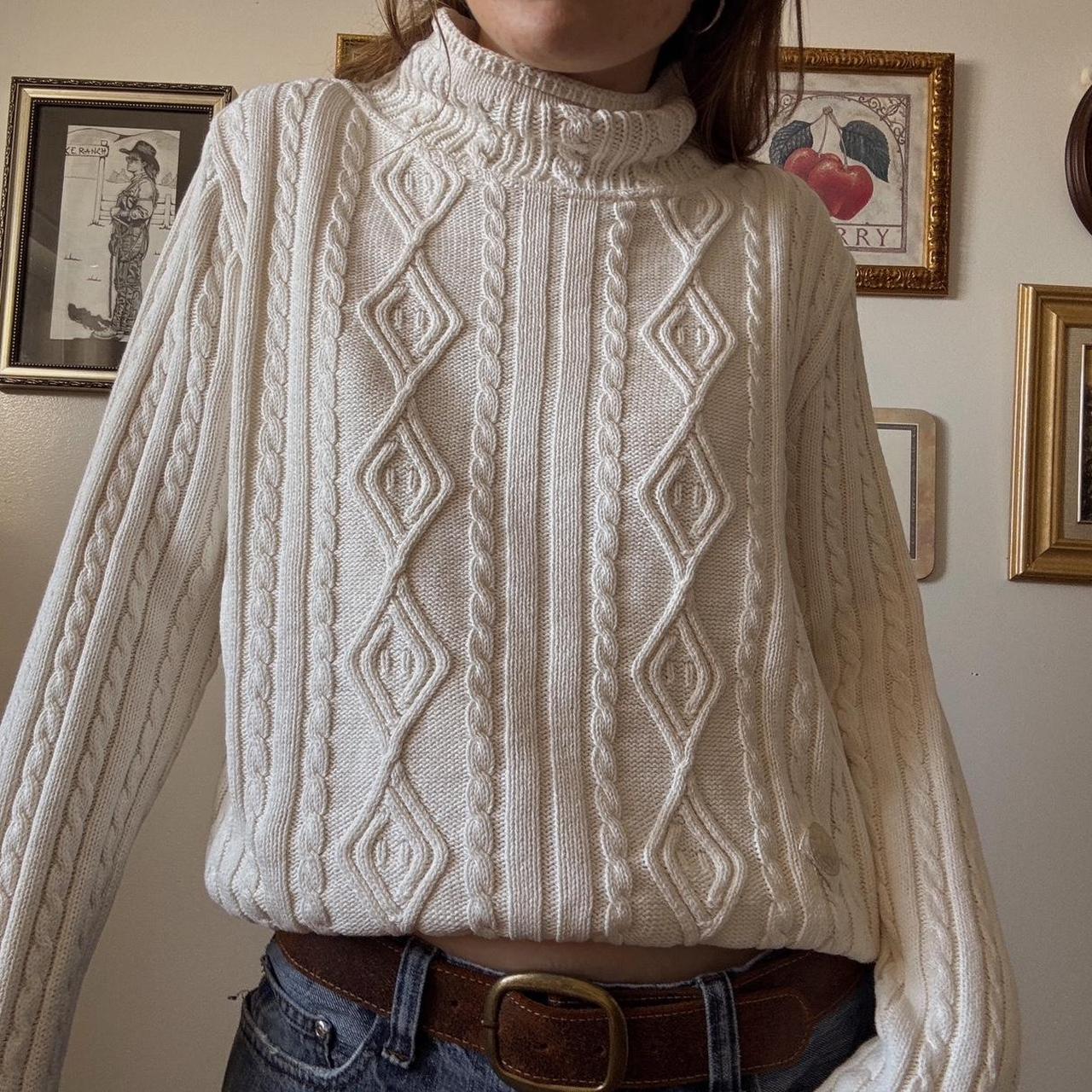 Cream white cable knit sweater (M)