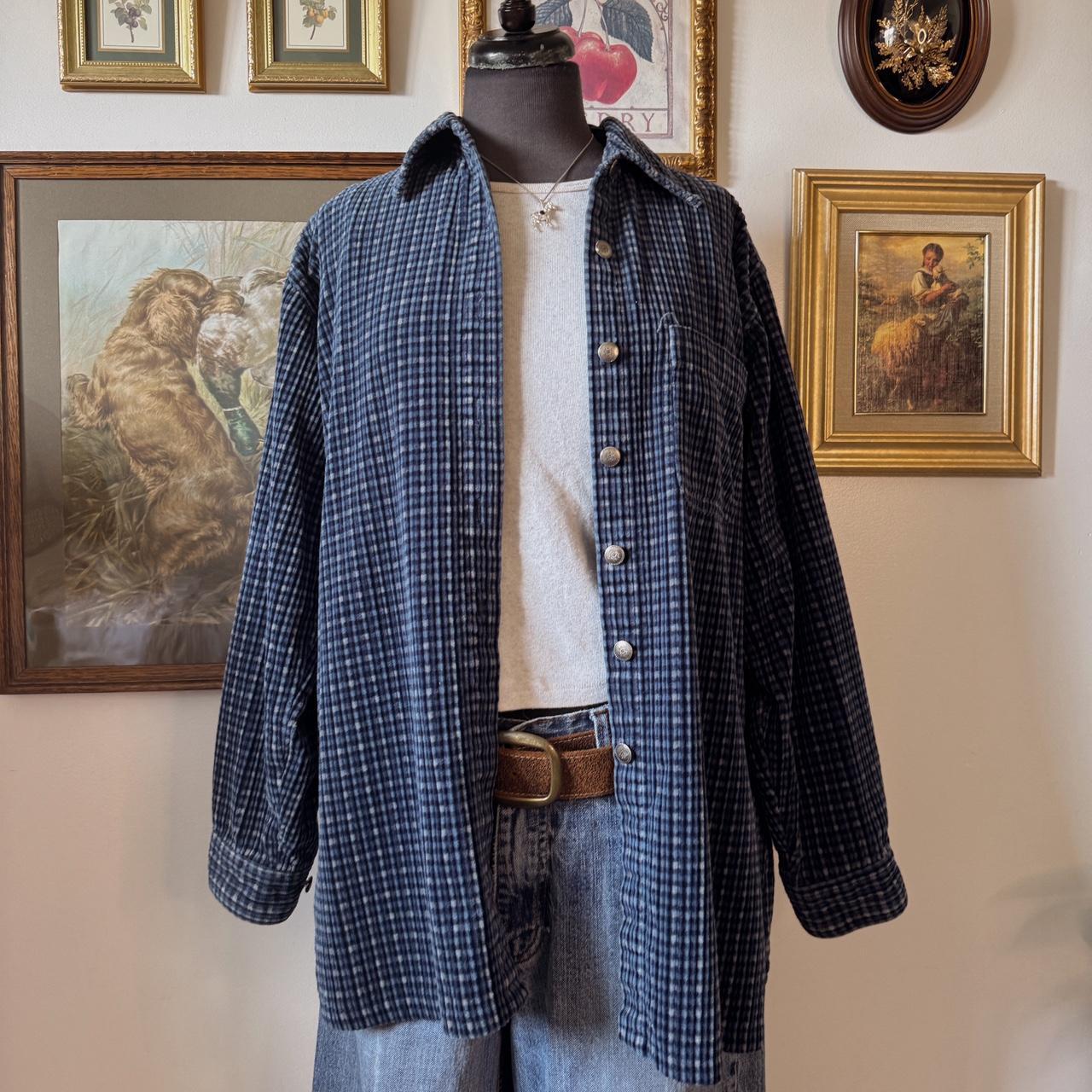 Blue plaid soft button up (S)