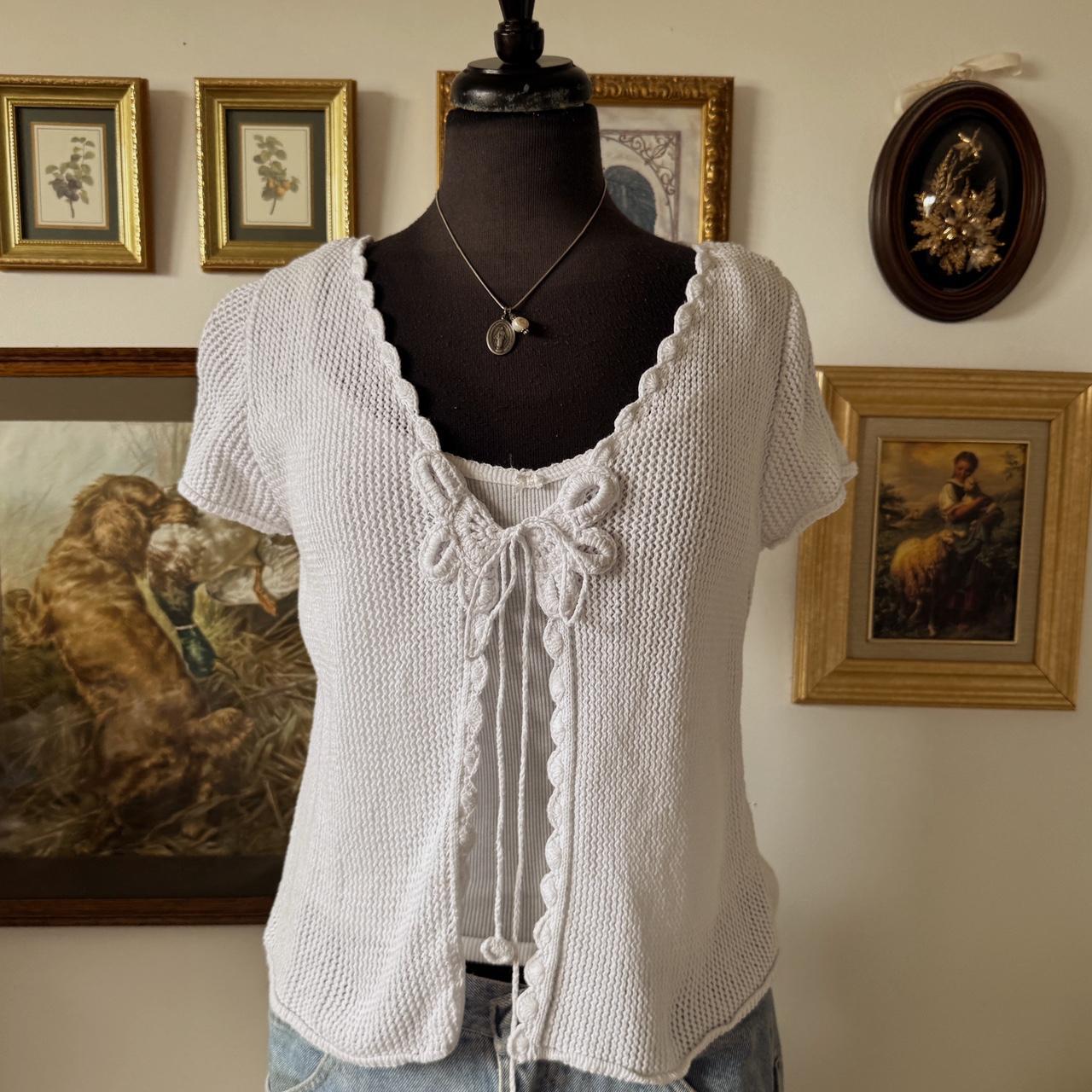 Y2K white knit cardigan (S)