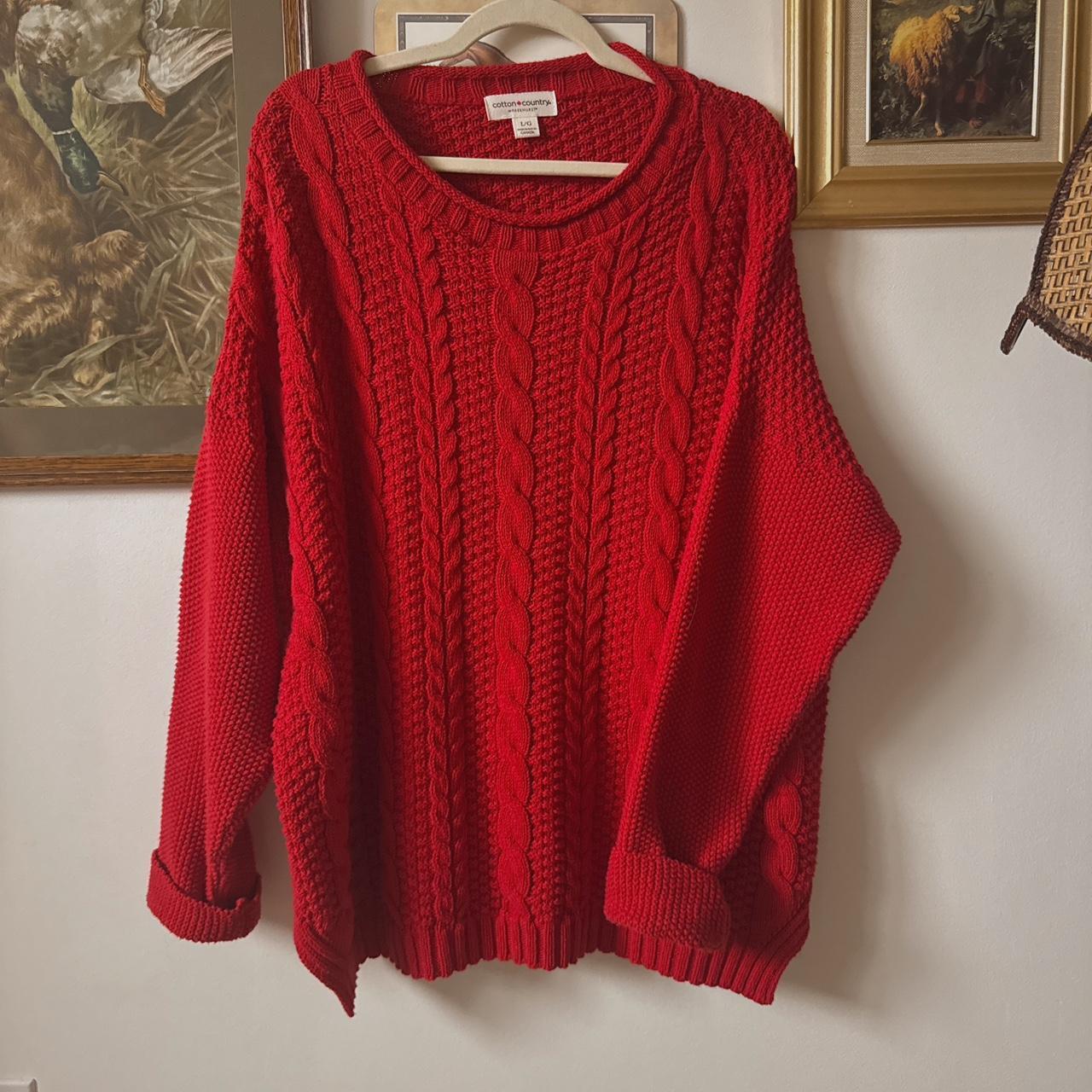 Red cable knit slouchy sweater (L)