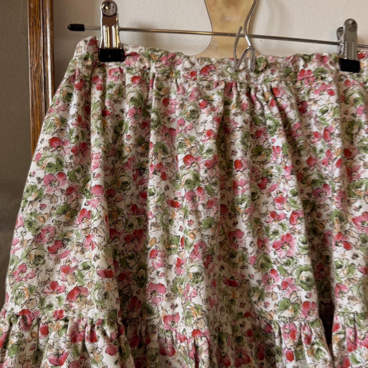 Pink floral tiered midi skirt (XXS)