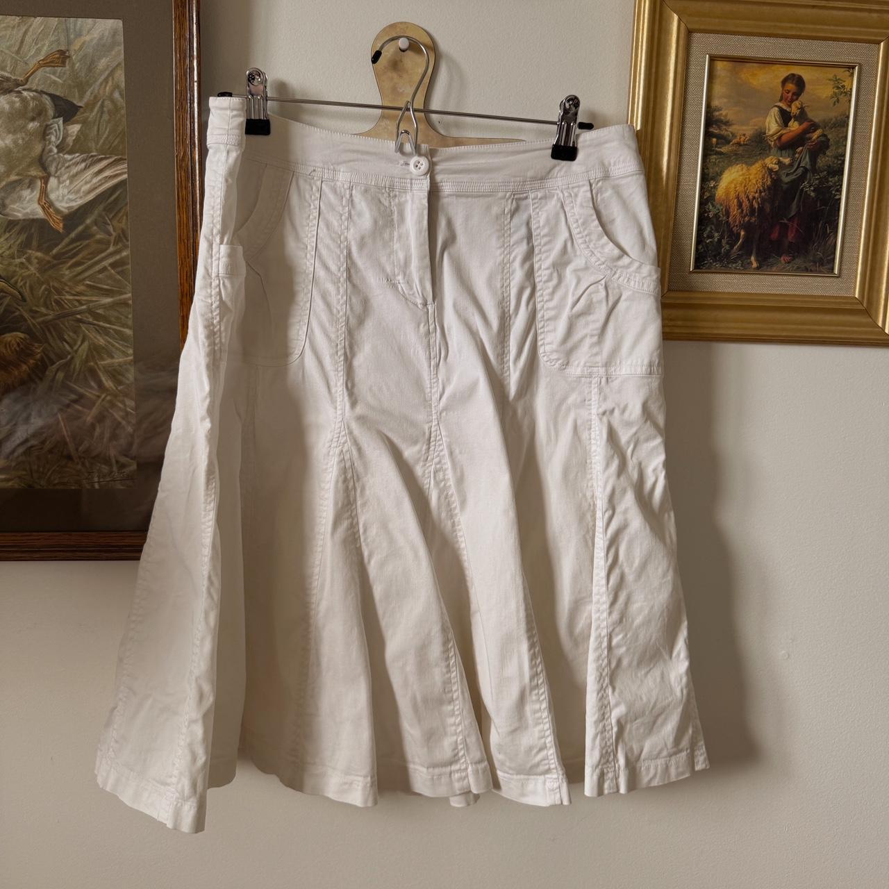 Boho white pleated midi skirt (M)