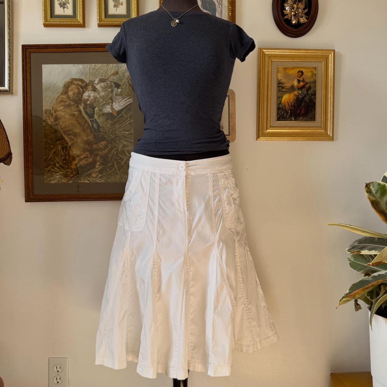 Boho white pleated midi skirt (M)