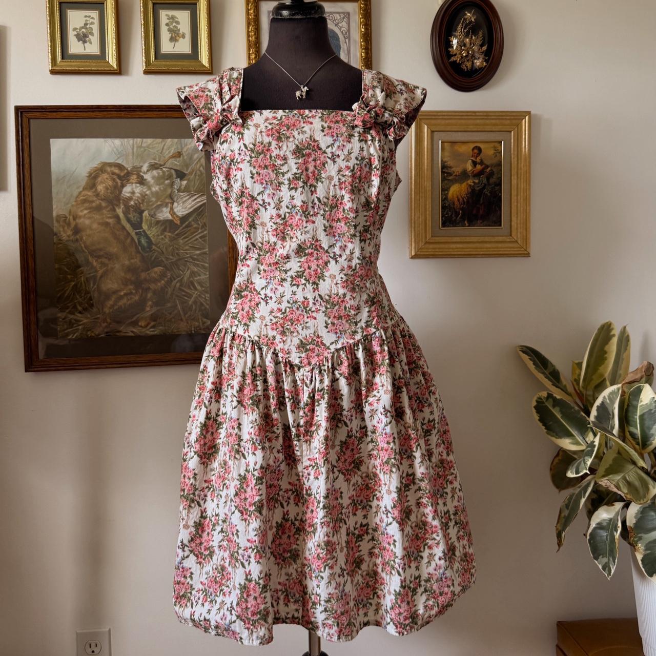 Floral 80s drop waist dress (L)