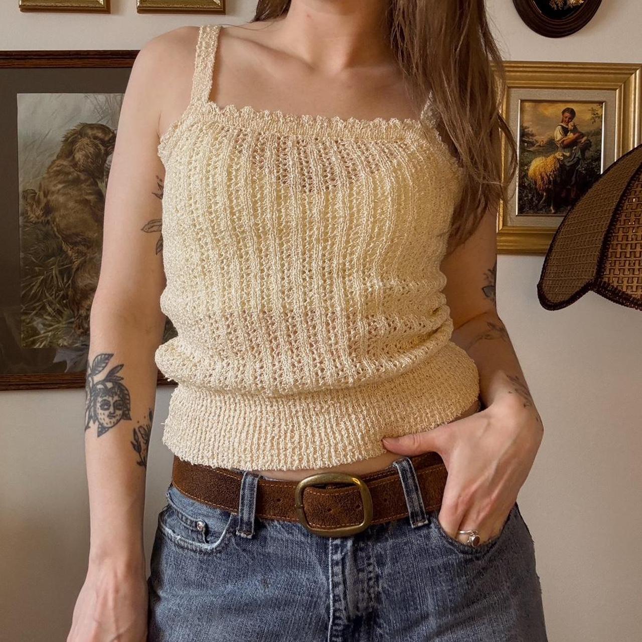 Cream crochet knit tank (S)