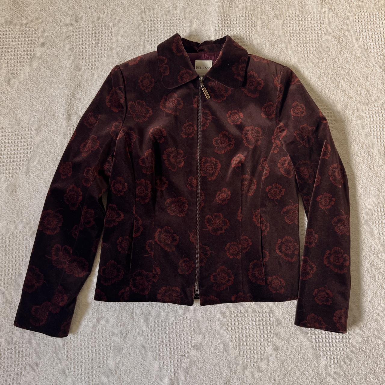 Brown floral velour jacket (M)