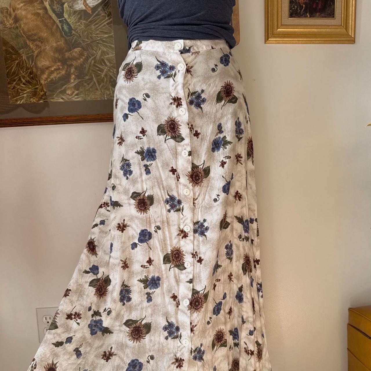 90s cream floral maxi skirt (S)
