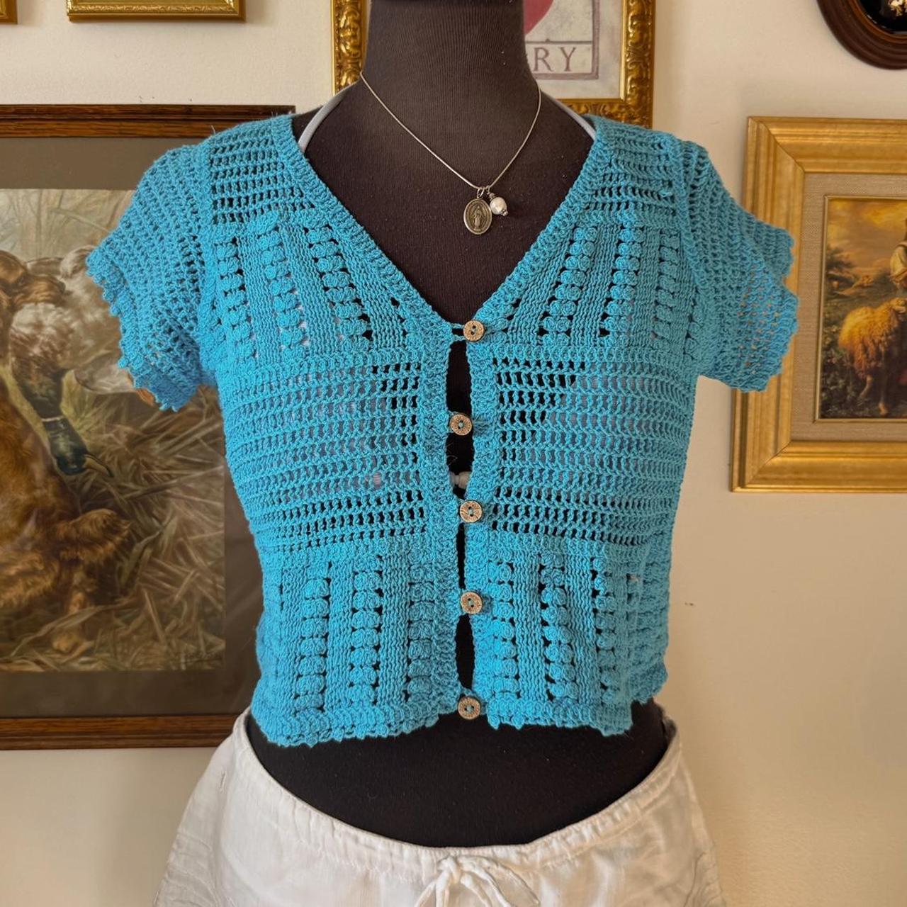 Ocean blue crochet top (M)