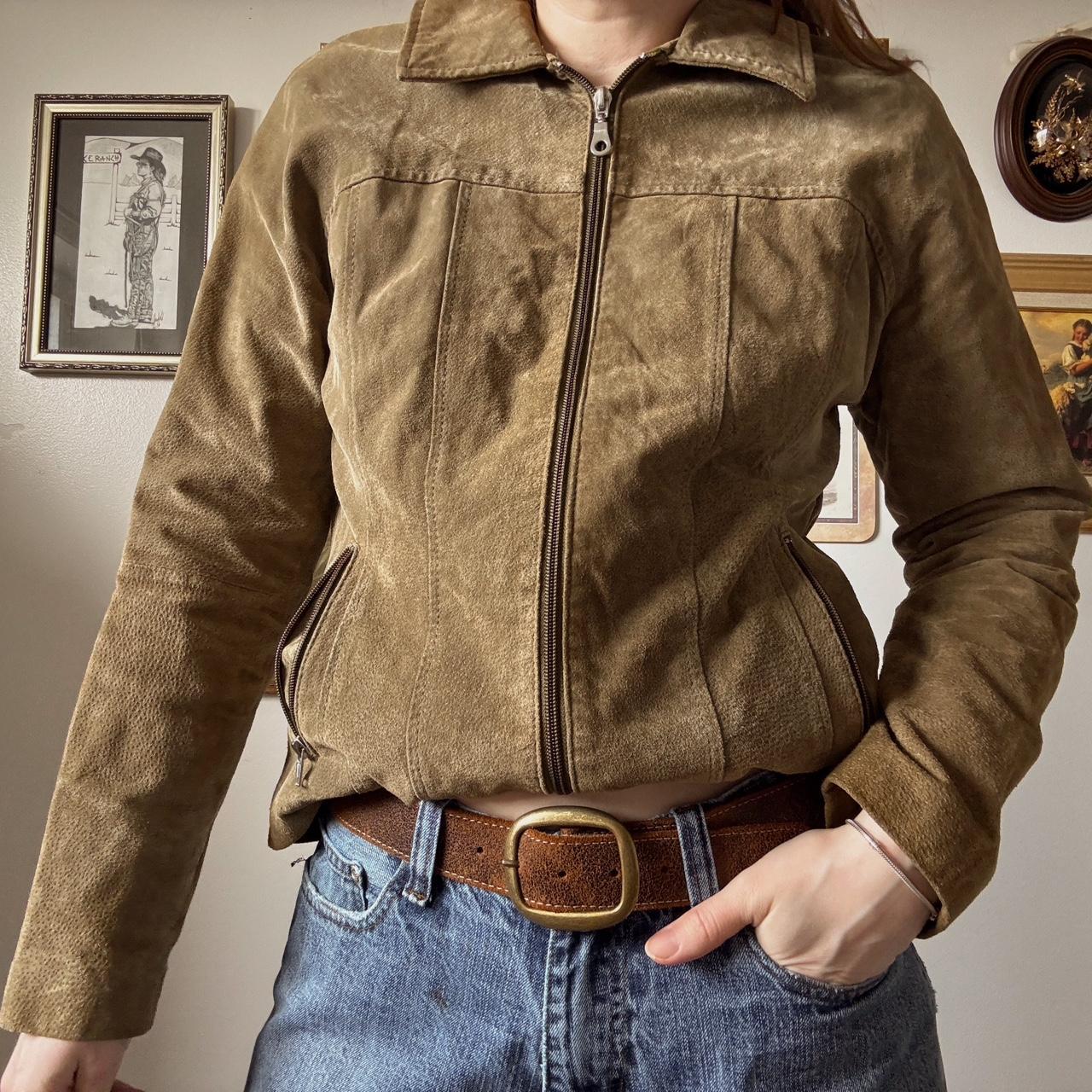 Green suede leather jacket (M)