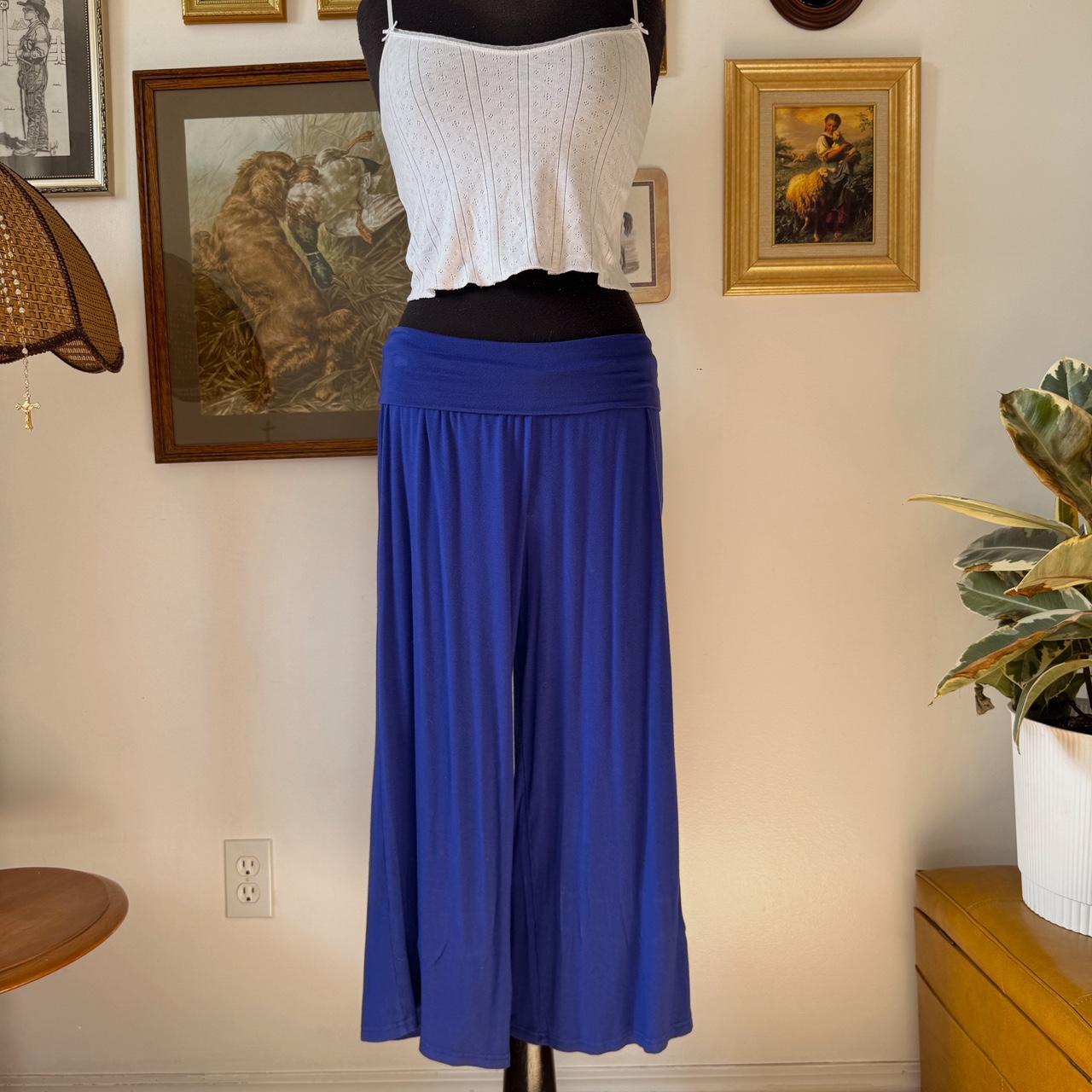 Electric blue fold over waist flowy pants (M)