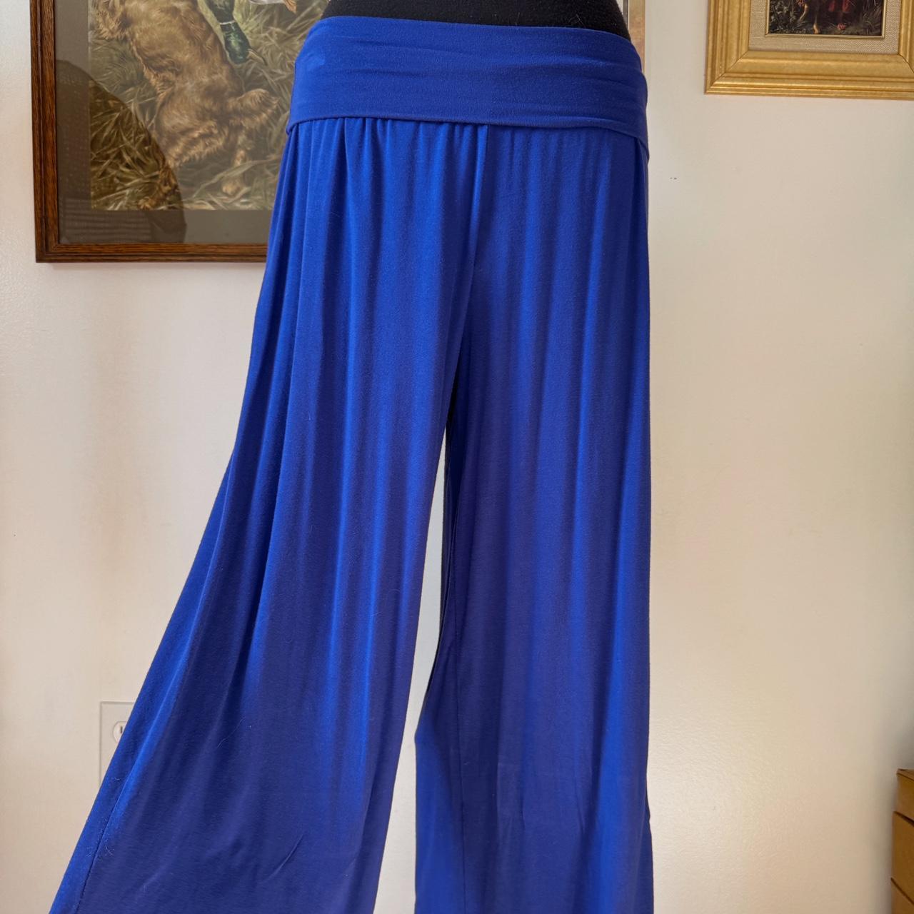 Electric blue fold over waist flowy pants (M)