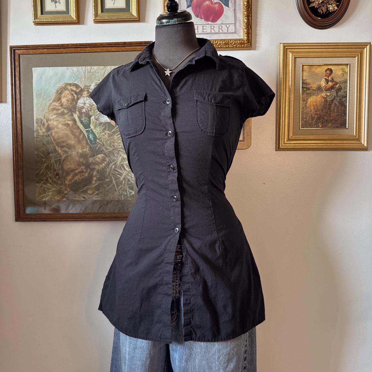 Black cotton cap sleeve button up (M)