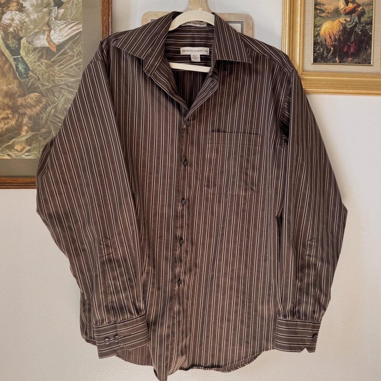 Brown striped button up shirt (M)