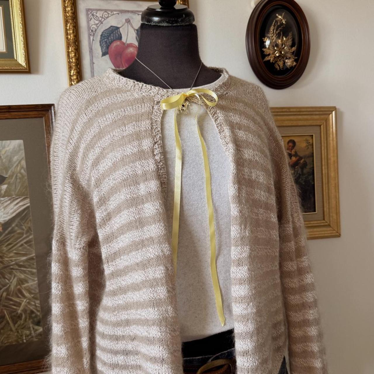 Cream striped hand knit cardigan (S/M)