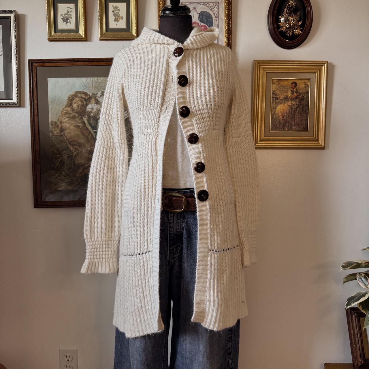 Y2K cream knit long cardigan (S)