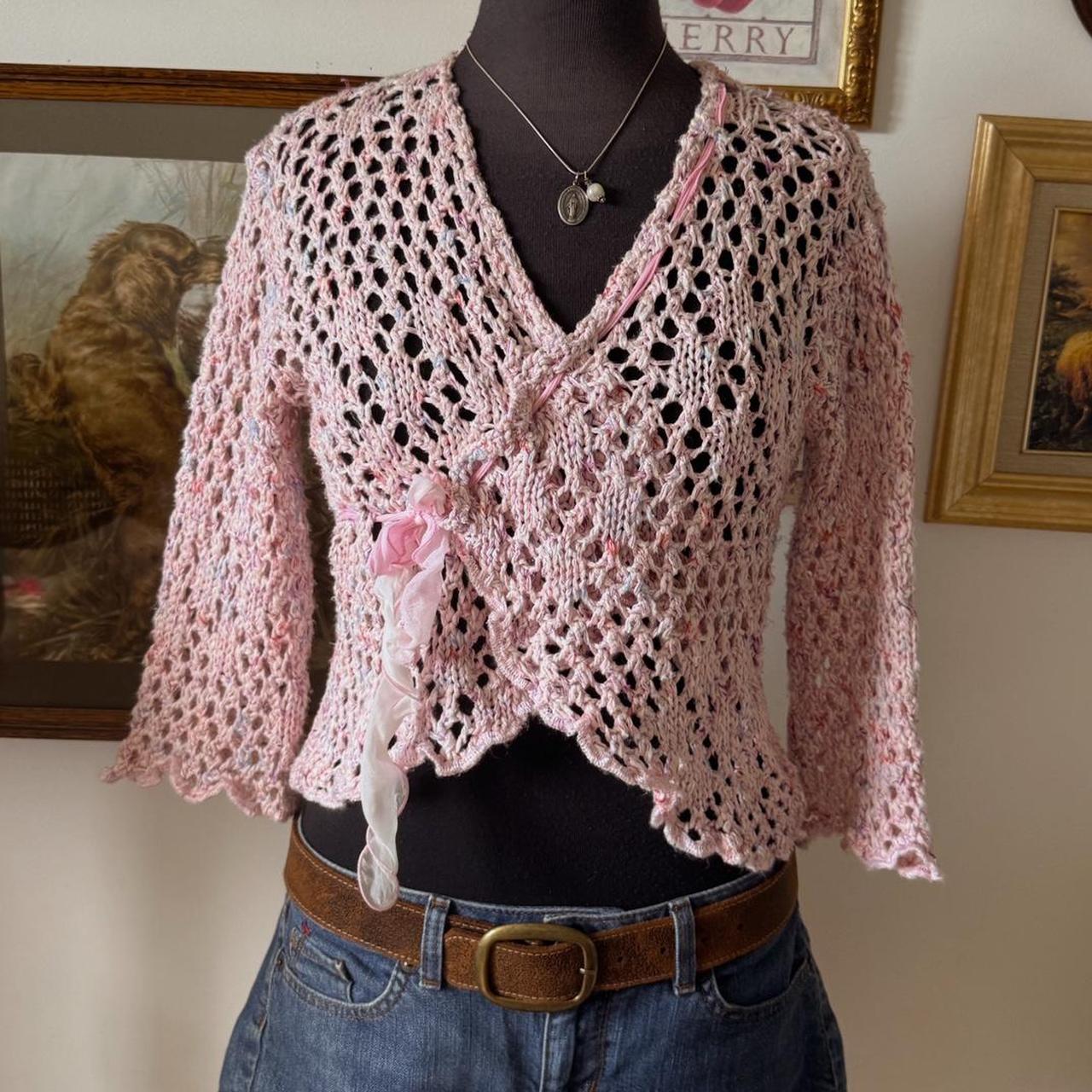 Pink crochet fairy knit top (S)