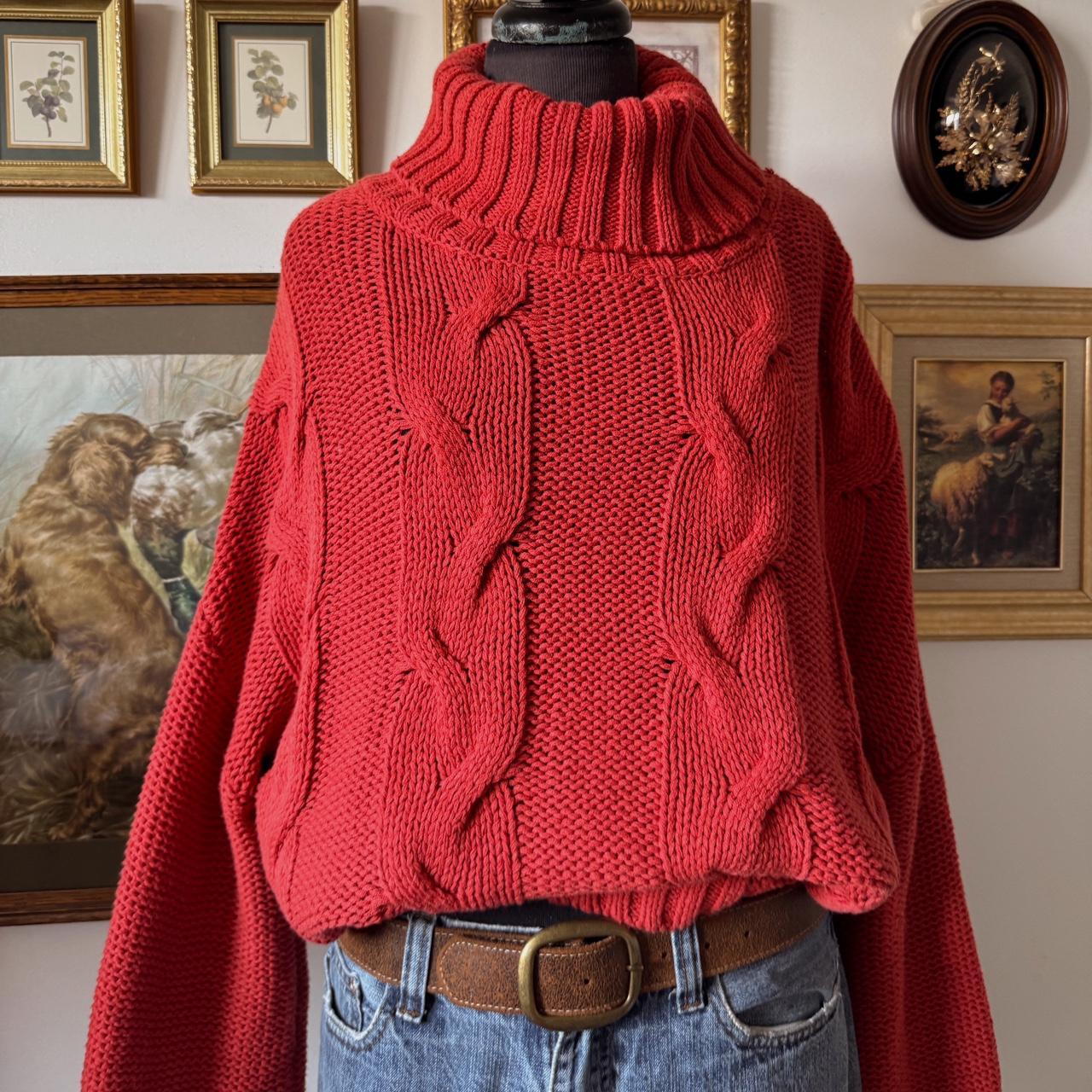 Red cable knit sweater (L)