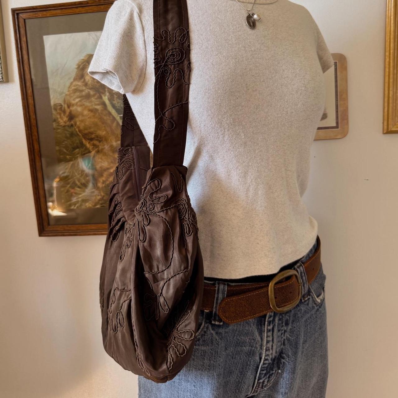 Whimsical floral embroidered slouch bag
