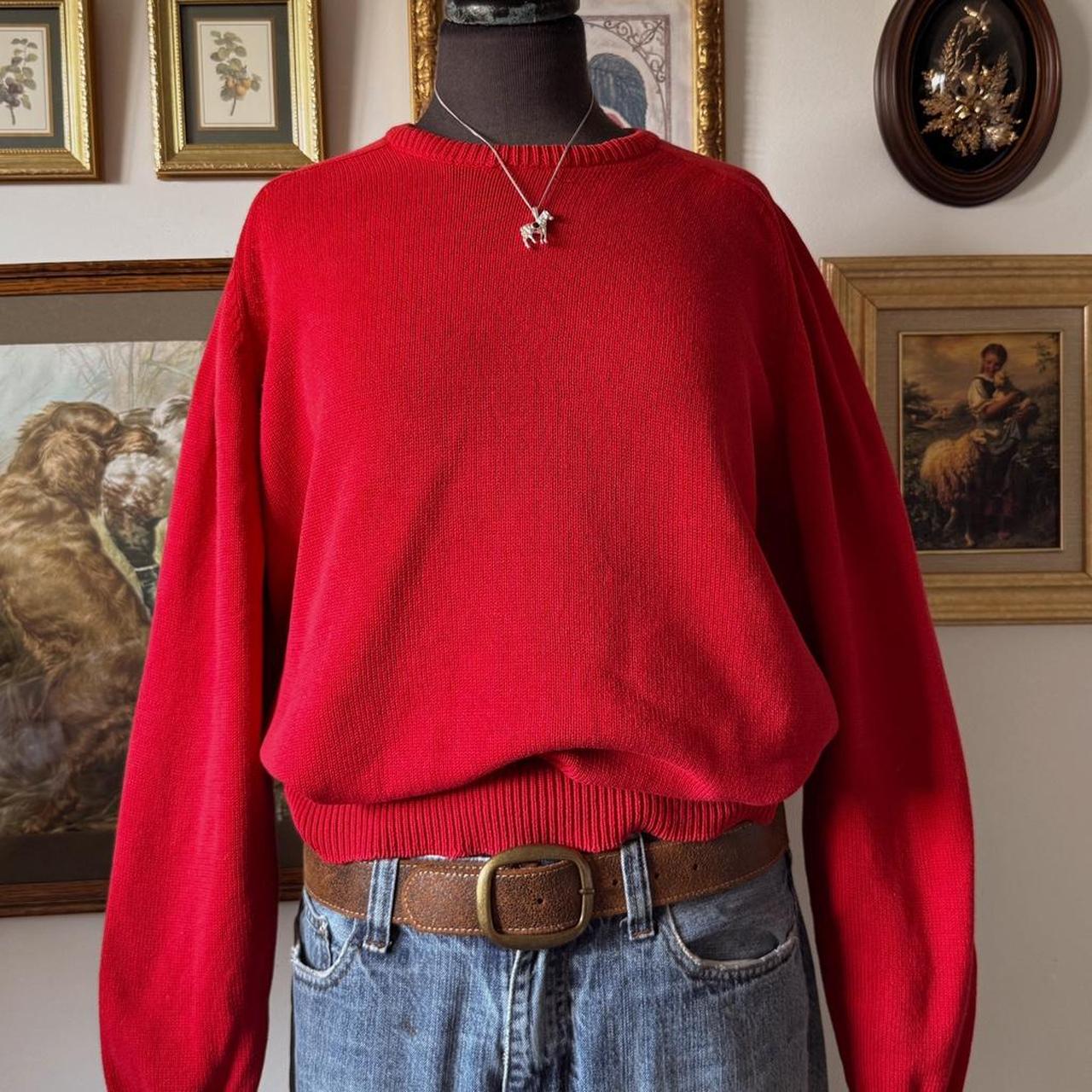 Cherry red cotton knit sweater (L)