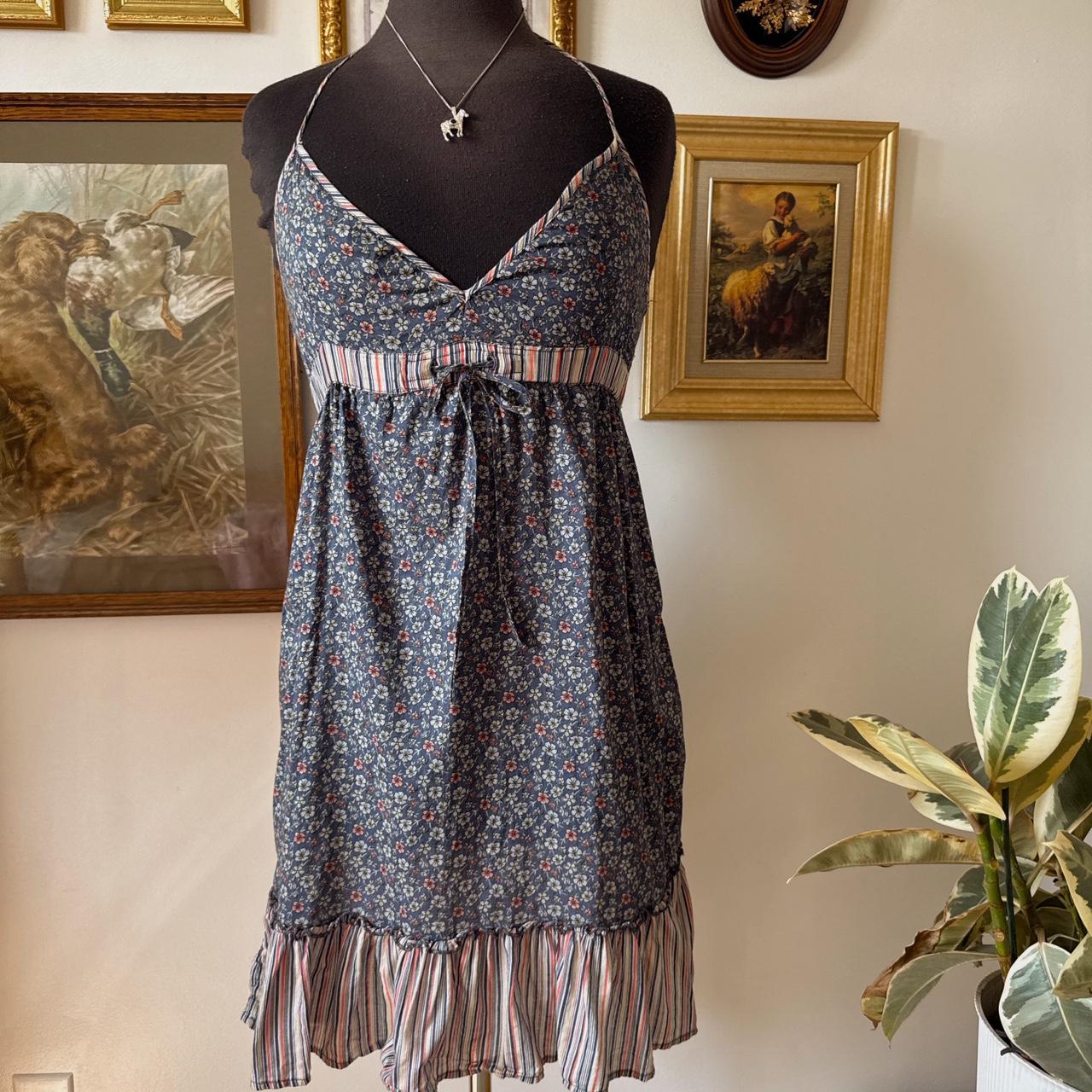 Navy floral y2k halter mini dress (S)