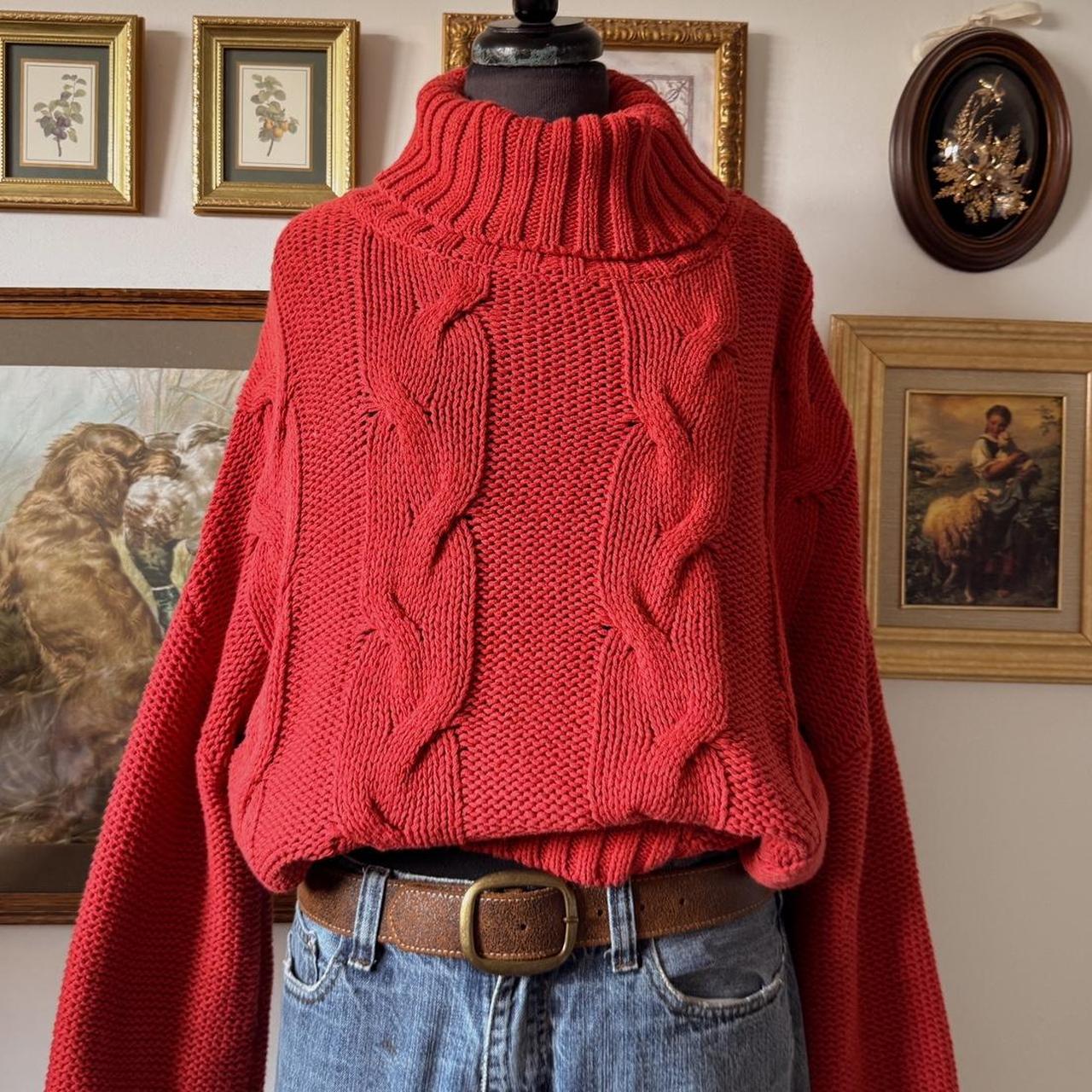 Red cable knit sweater (L)
