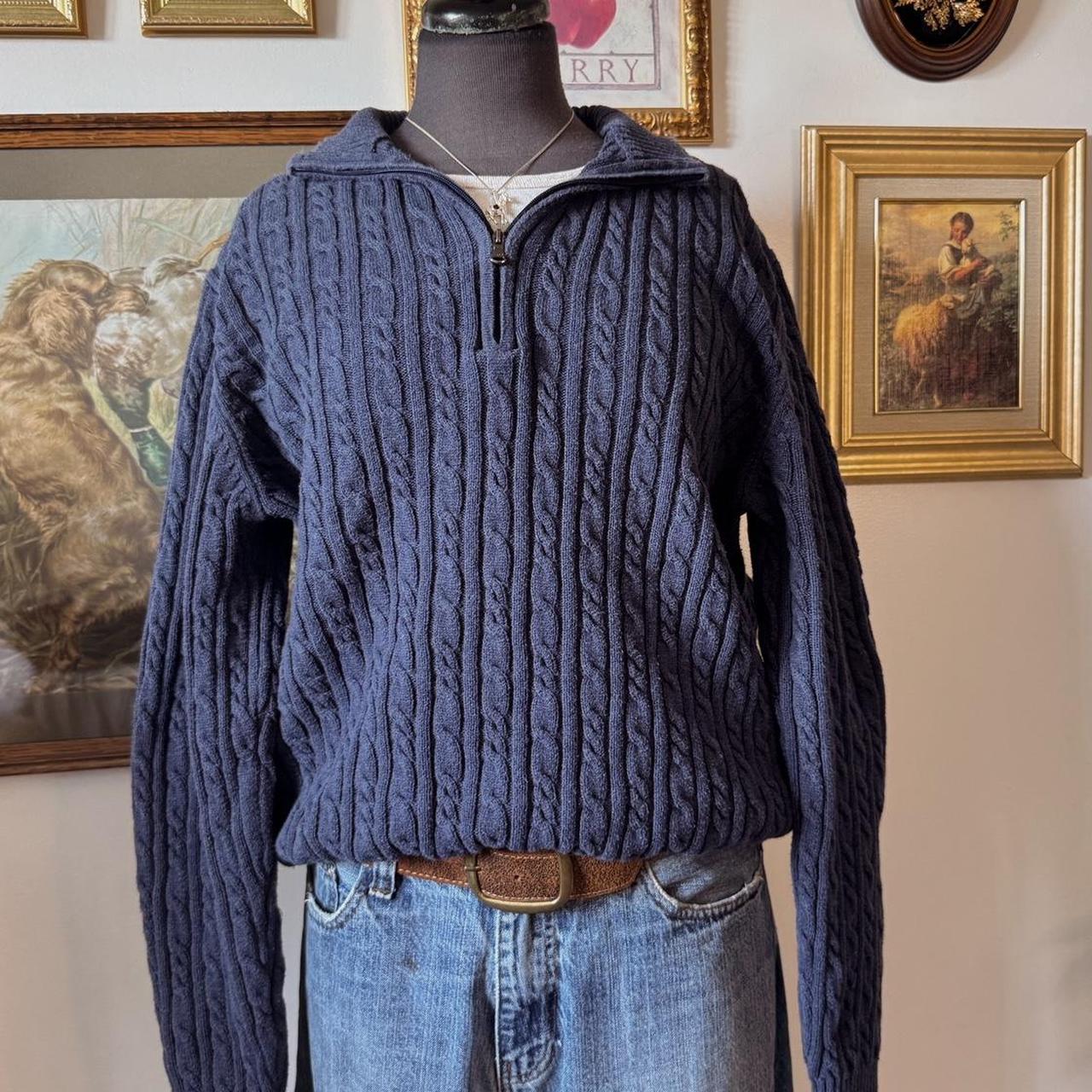 Navy cable knit mock neck sweater (XL)