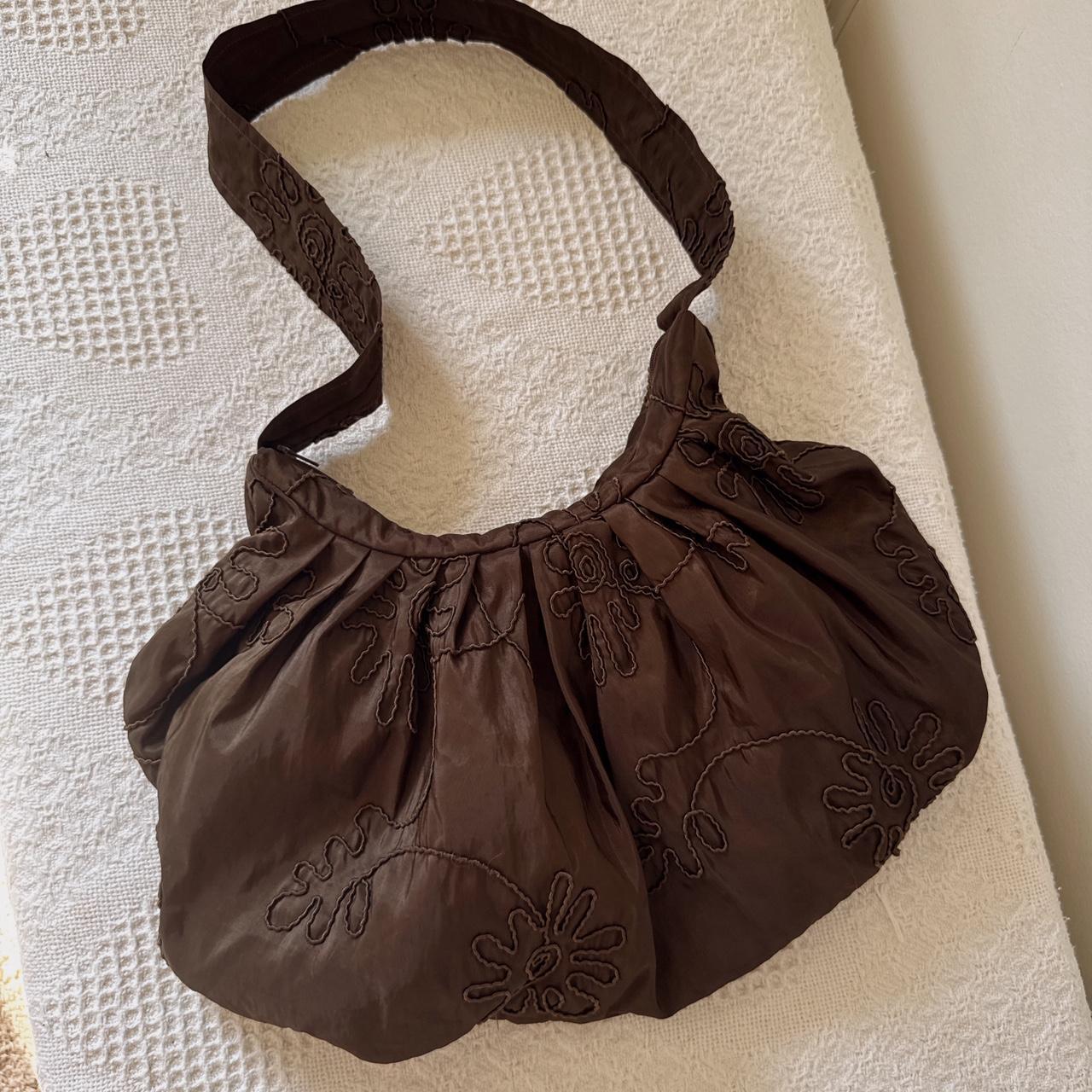 Whimsical floral embroidered slouch bag
