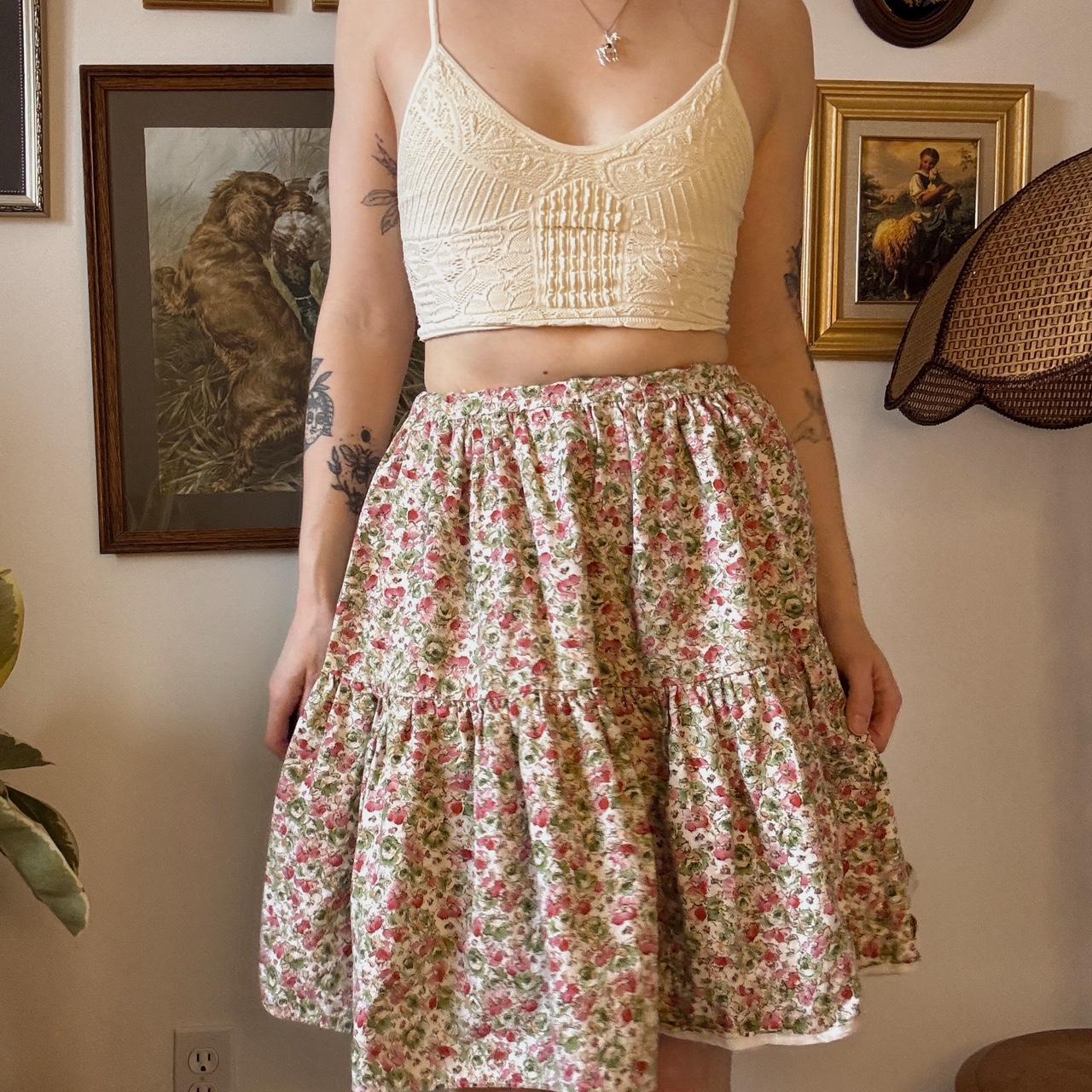 Pink floral tiered midi skirt (XXS)