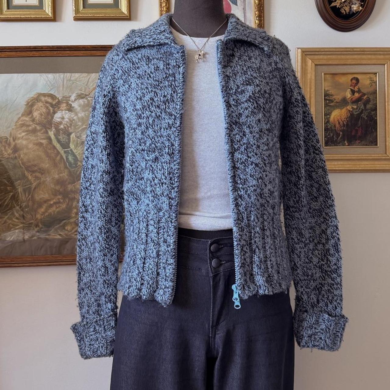 Y2K blue knit zip cardigan (S)