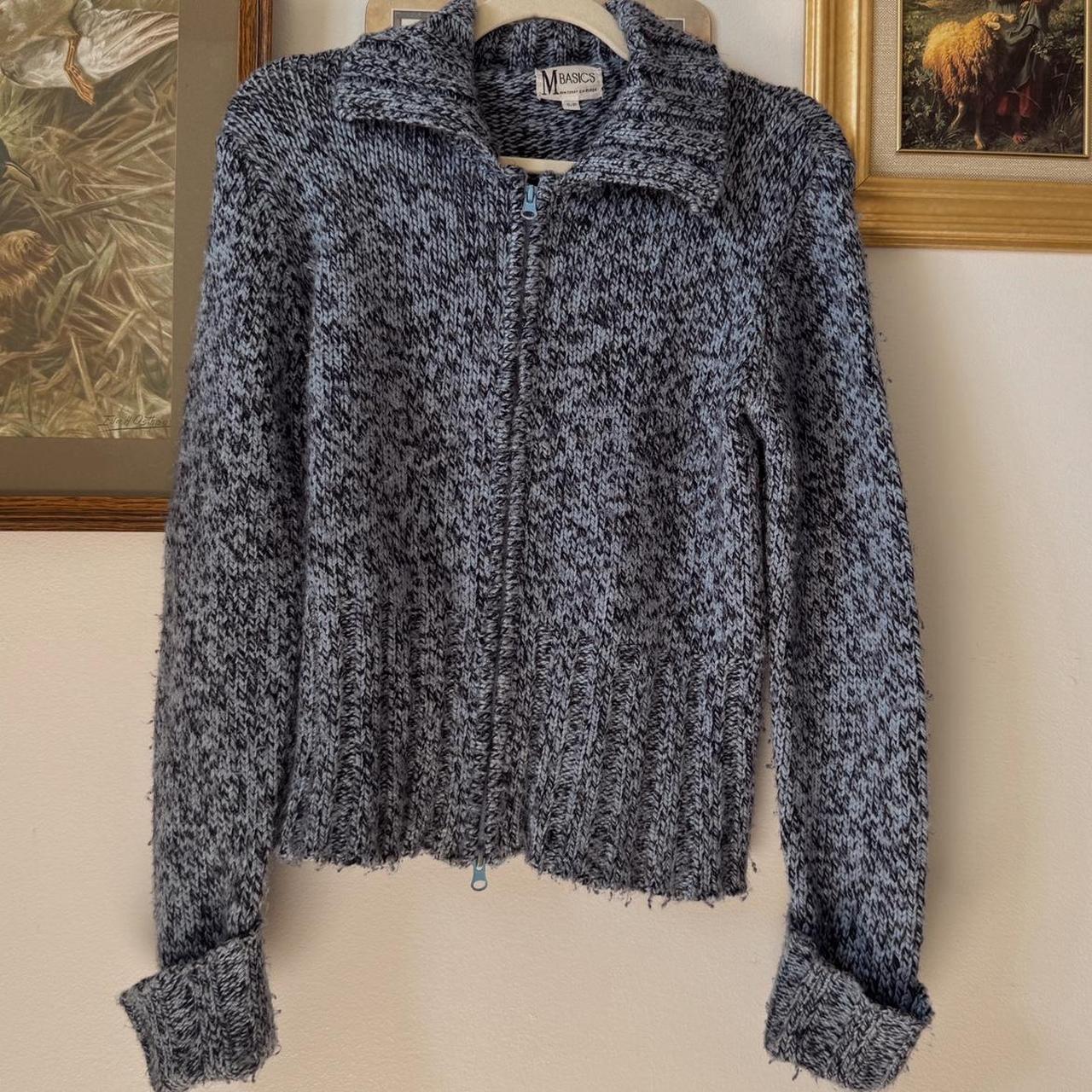 Y2K blue knit zip cardigan (S)