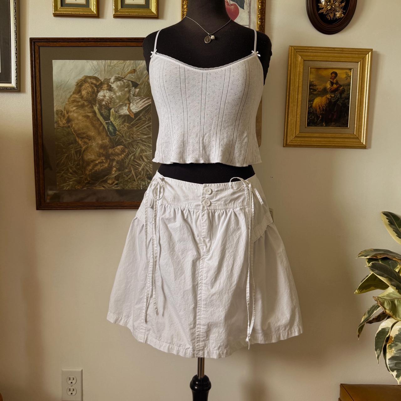 White bow gathered mini skirt (L)