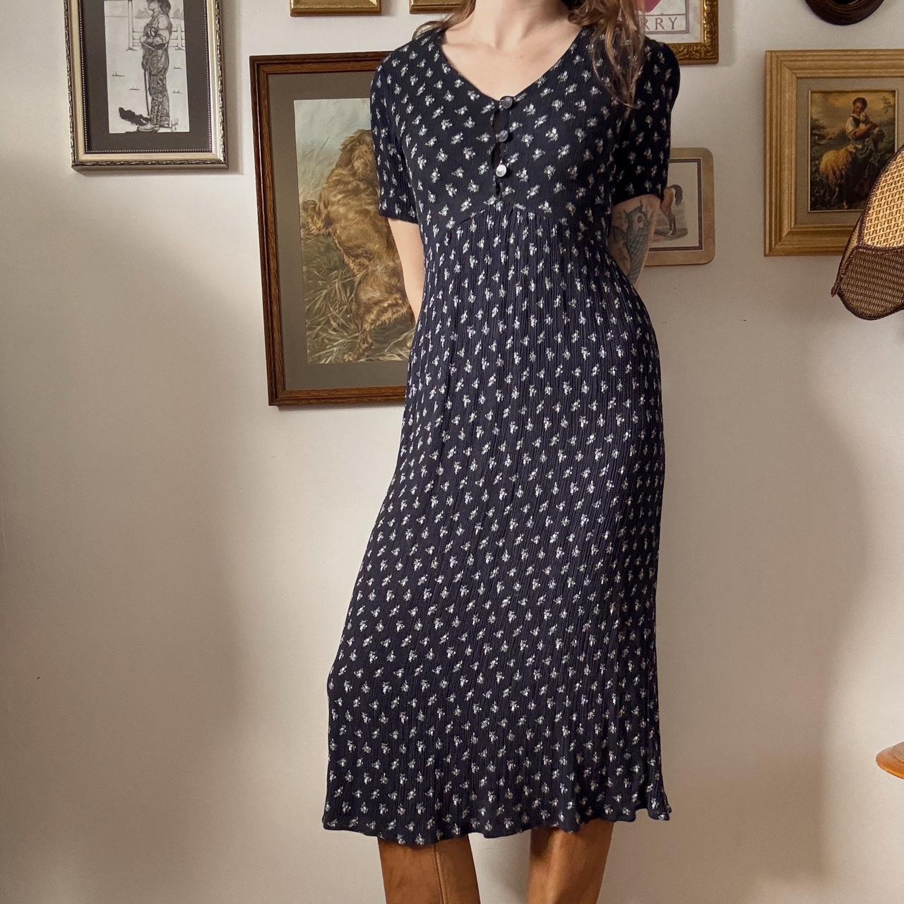 90s navy floral maxi dress (S)