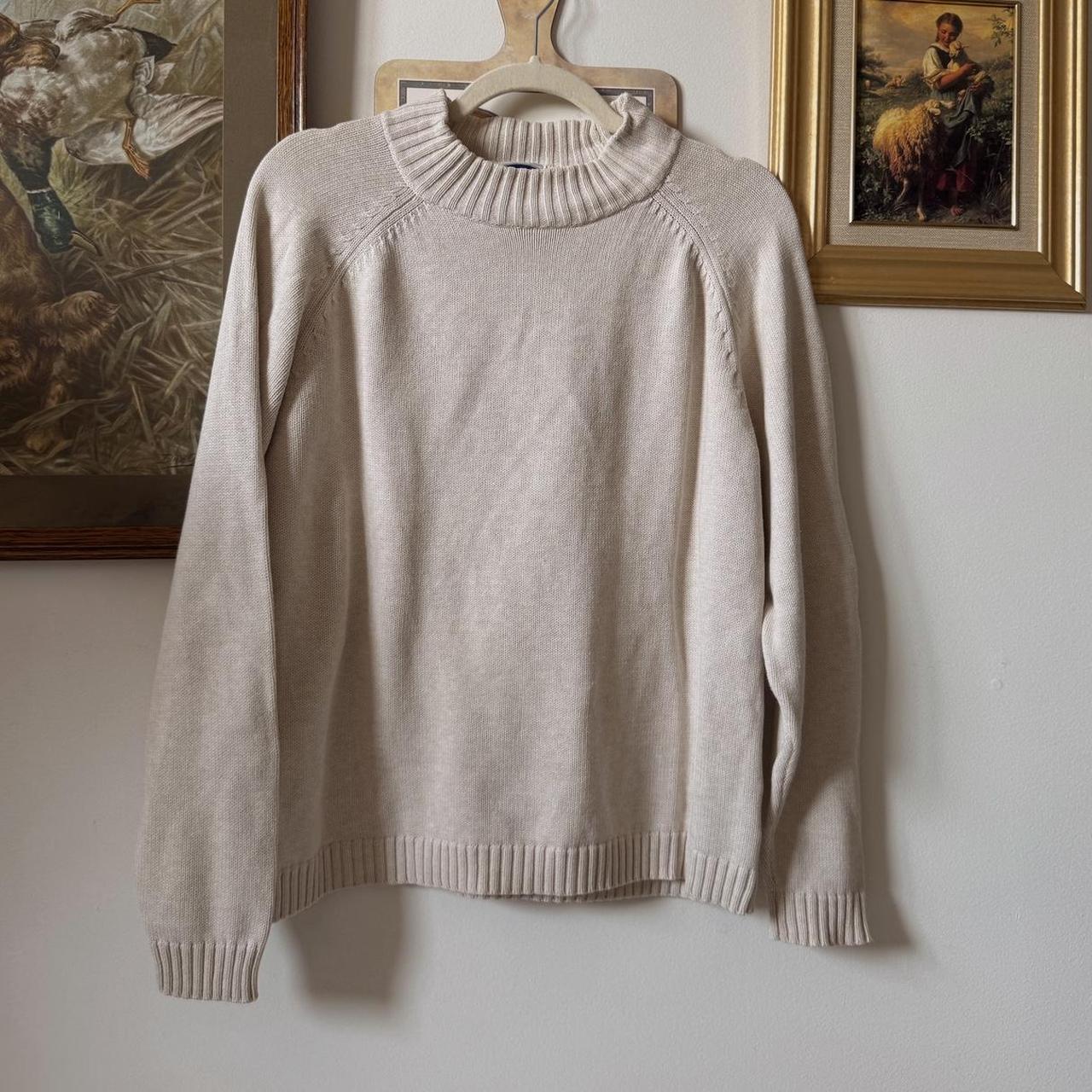 Cream cotton knit mock neck sweater (L)