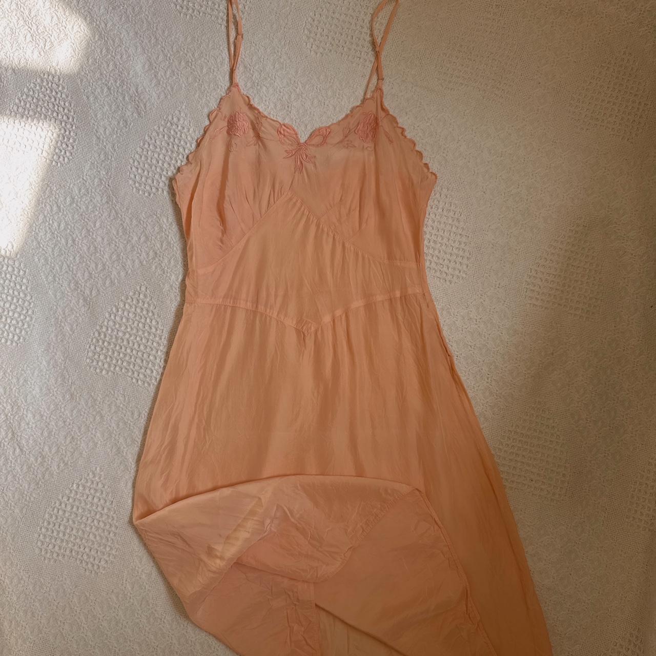Peach bow embroidered slip dress (XS)
