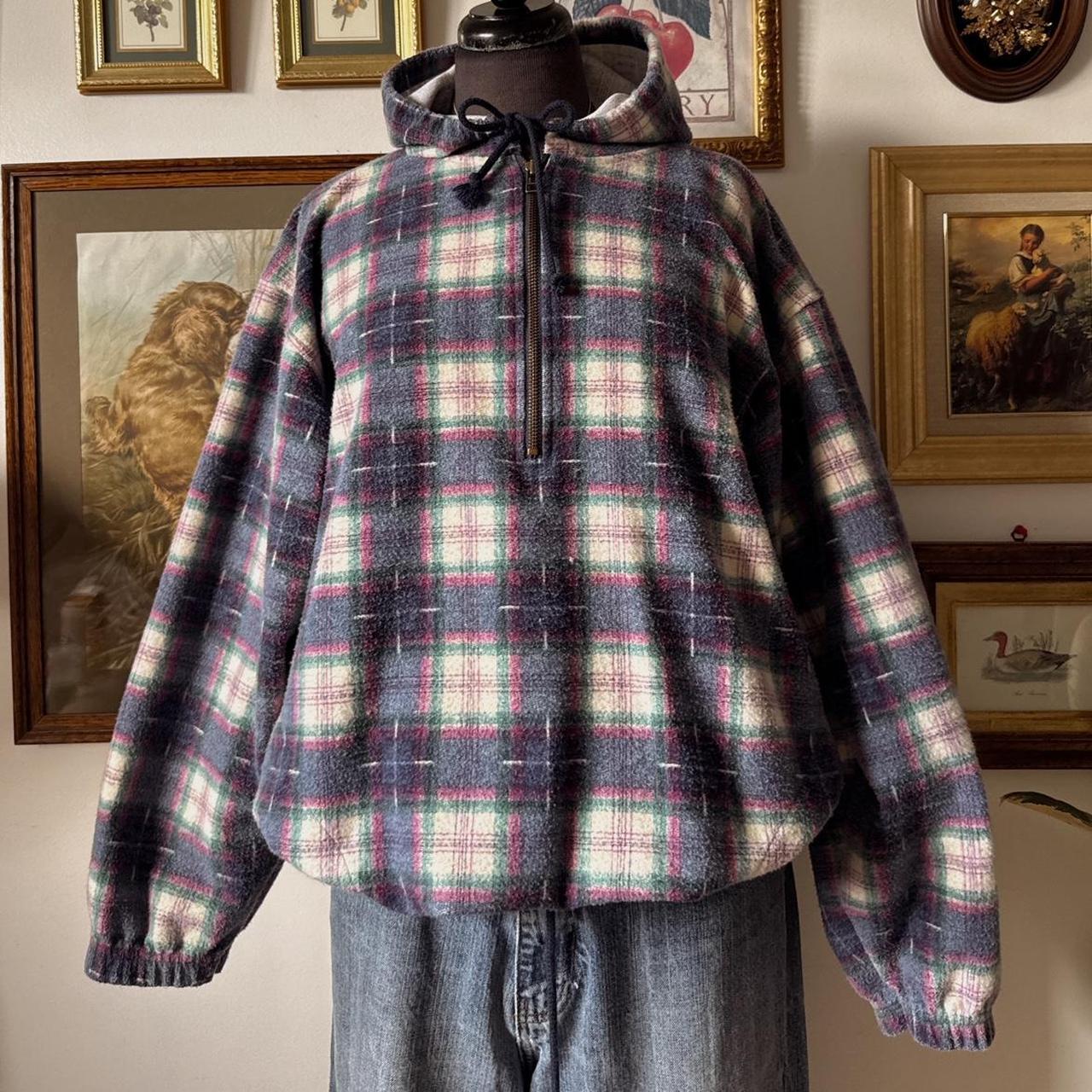 Navy cabincore flannel hoodie (L)