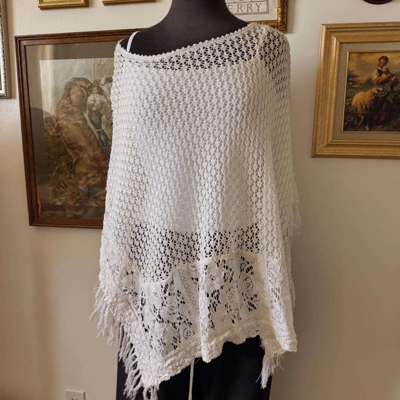 Cream crochet knit poncho