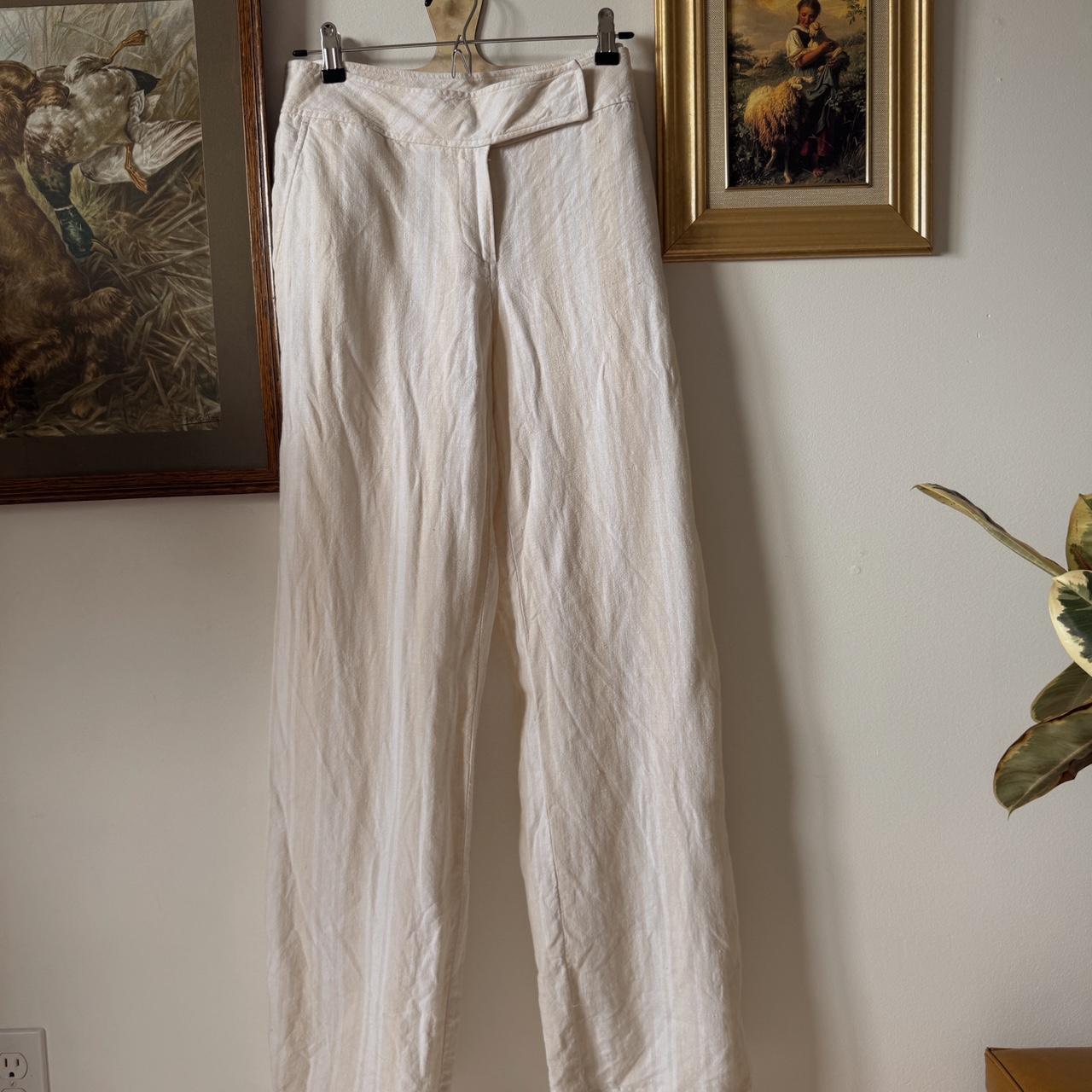 Cream striped linen pants (M)